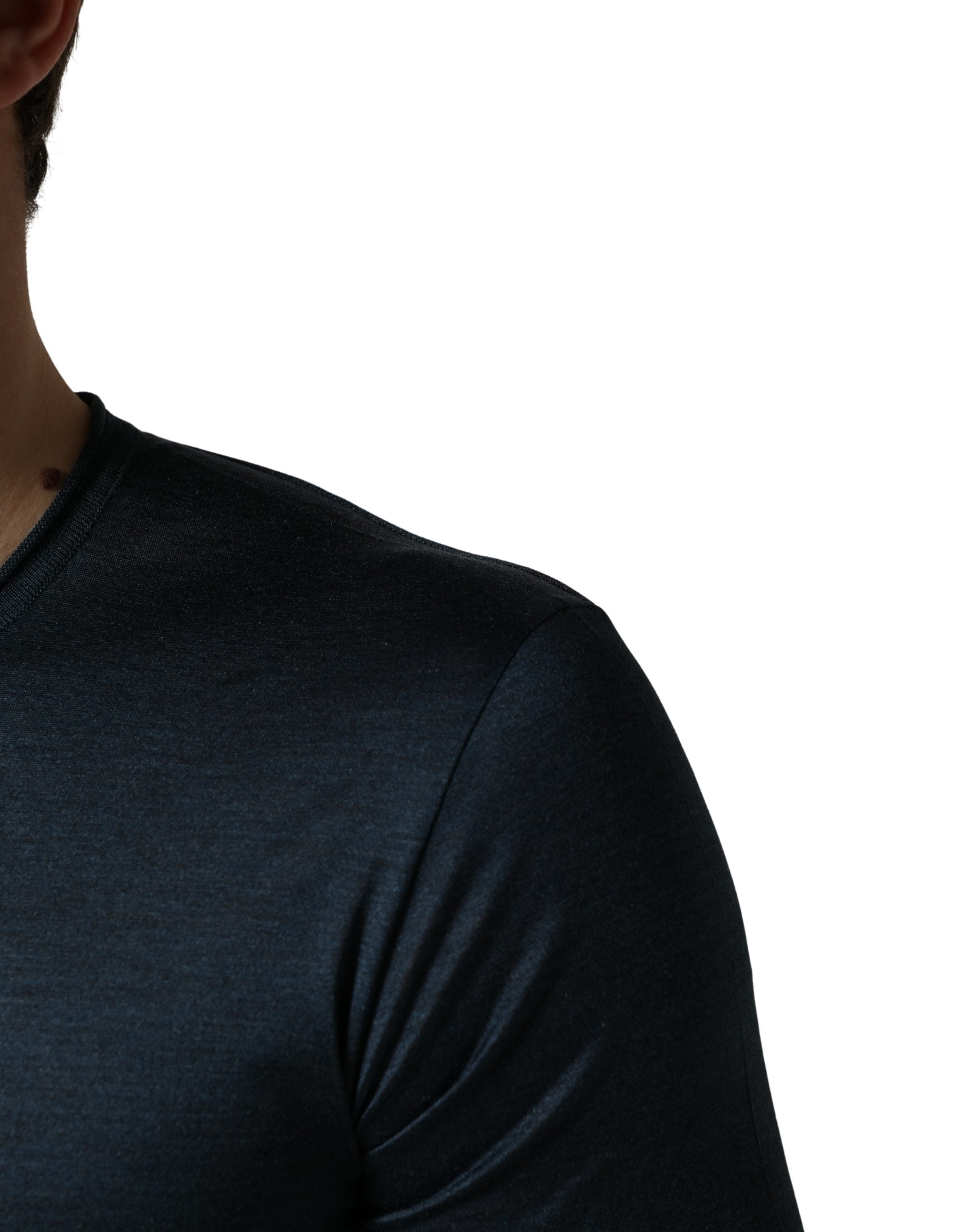 Dolce & Gabbana Dark Blue Silk Crew Neck Short Sleeve Men's T-shirt