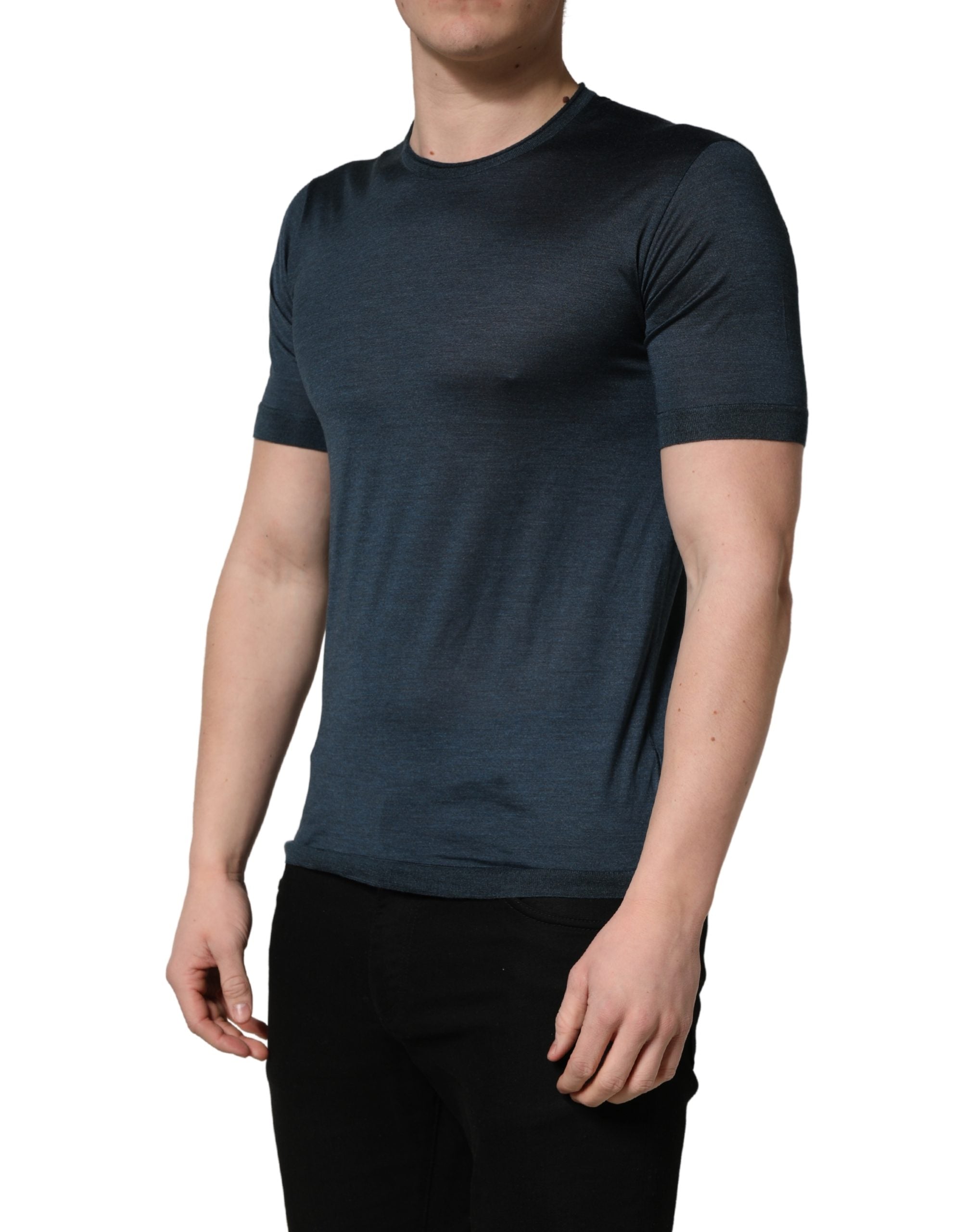 Dolce & Gabbana Dark Blue Silk Crew Neck Short Sleeve Men's T-shirt