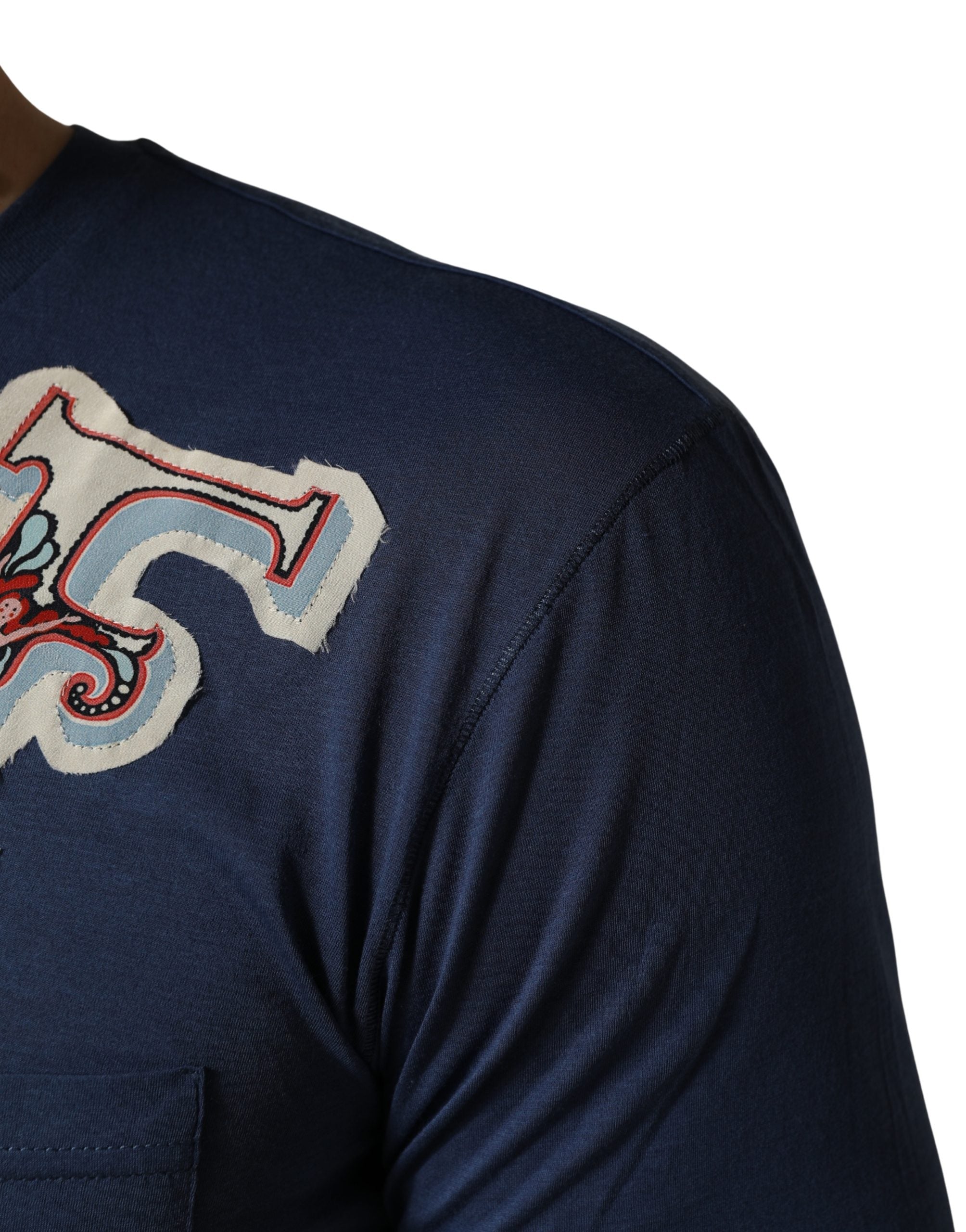 Dolce & Gabbana Navy Blue Cotton Graphic Crew Neck Men's T-shirt