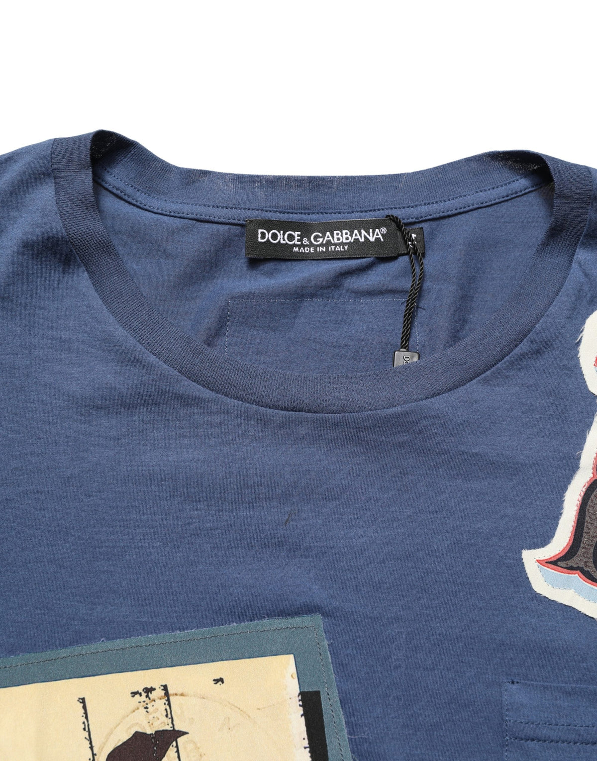 Dolce & Gabbana Navy Blue Cotton Graphic Crew Neck Men's T-shirt