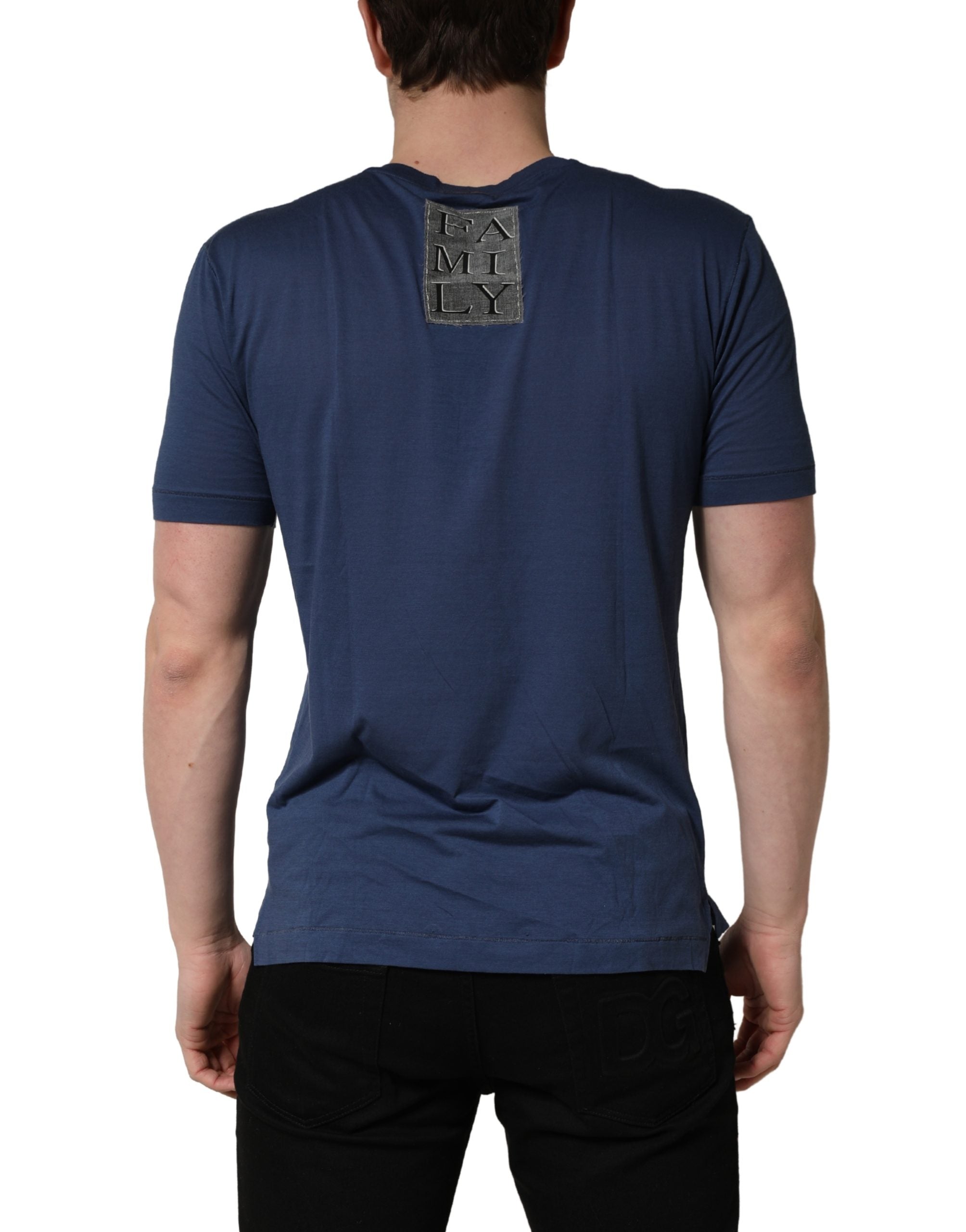 Dolce & Gabbana Navy Blue Cotton Graphic Crew Neck Men's T-shirt
