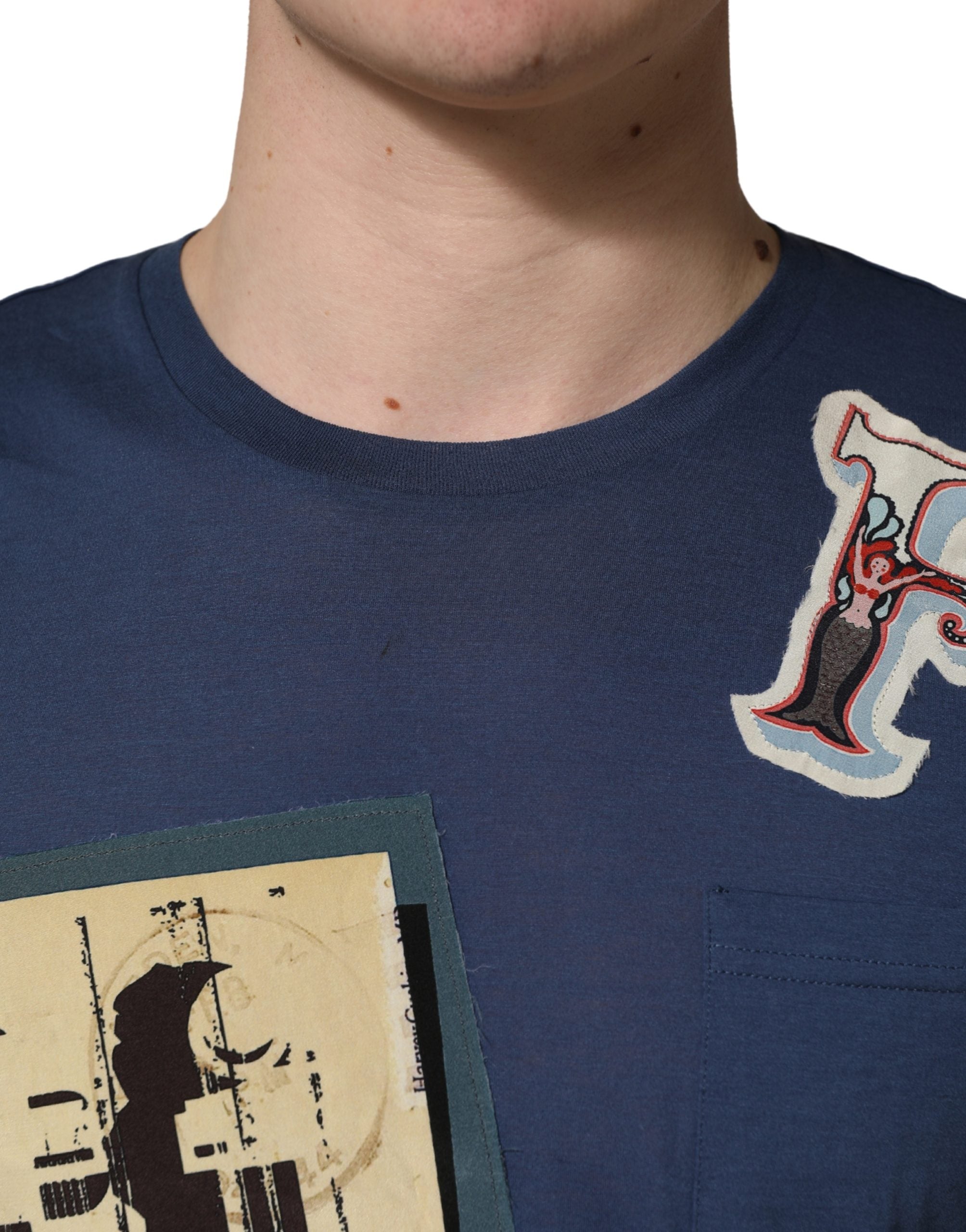Dolce & Gabbana Navy Blue Cotton Graphic Crew Neck Men's T-shirt