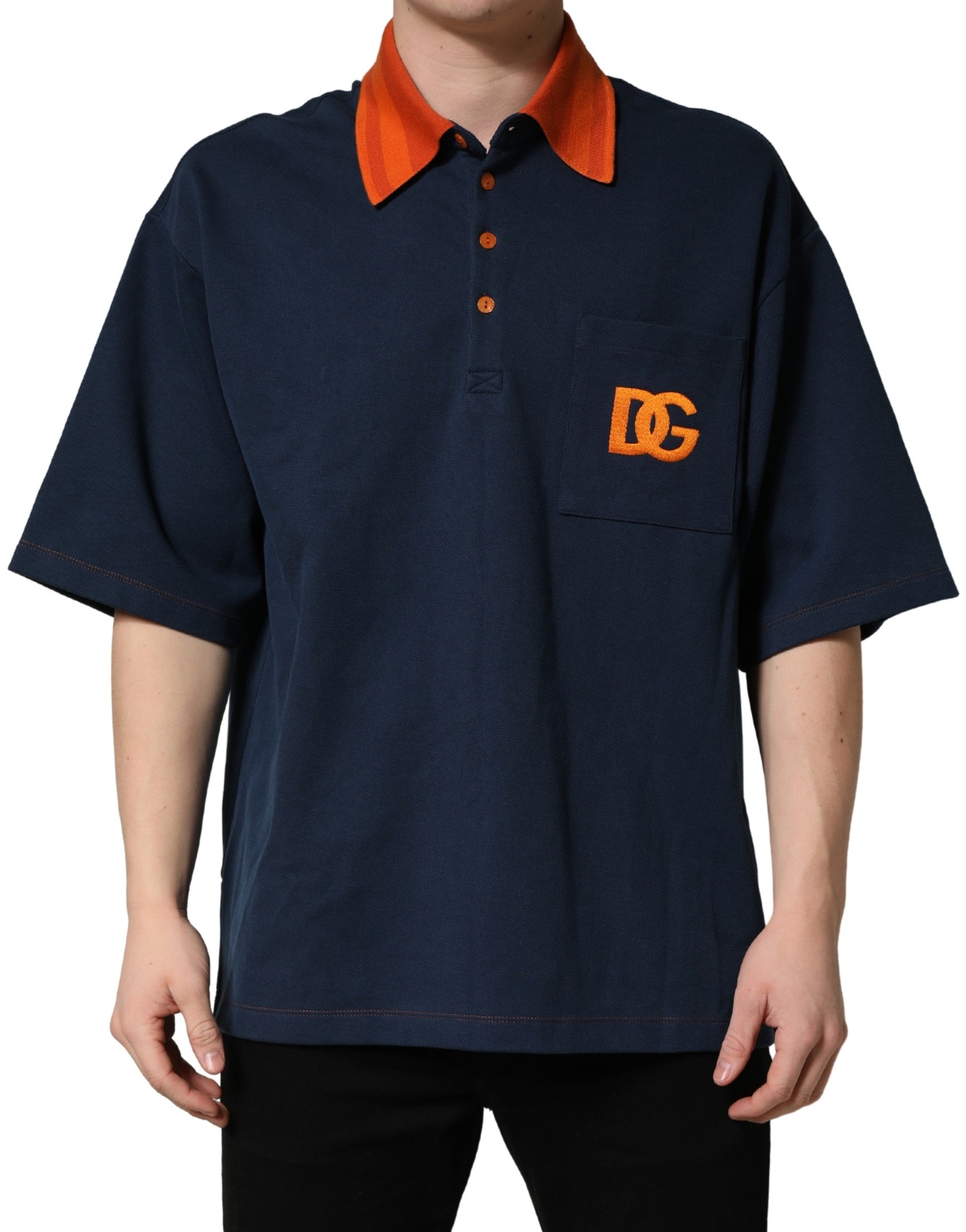 Dolce & Gabbana Navy Blue Cotton Logo Short Sleeves Men Polo Men's T-shirt
