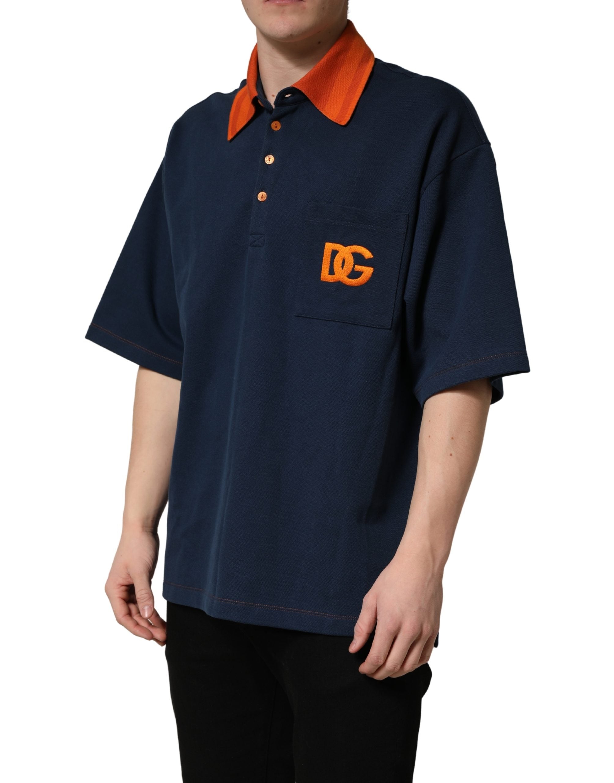 Dolce & Gabbana Navy Blue Cotton Logo Short Sleeves Men Polo Men's T-shirt