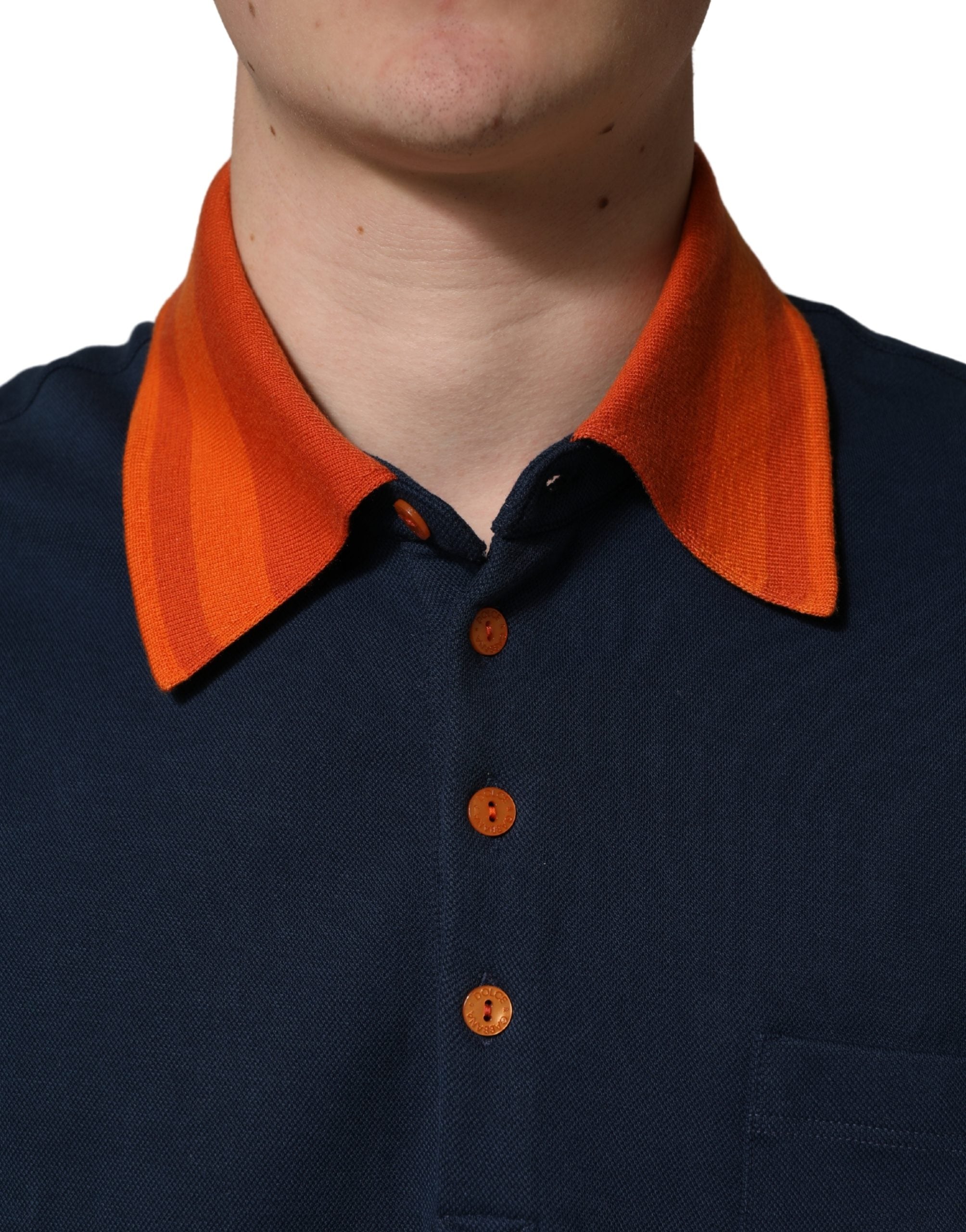 Dolce & Gabbana Navy Blue Cotton Logo Short Sleeves Men Polo Men's T-shirt