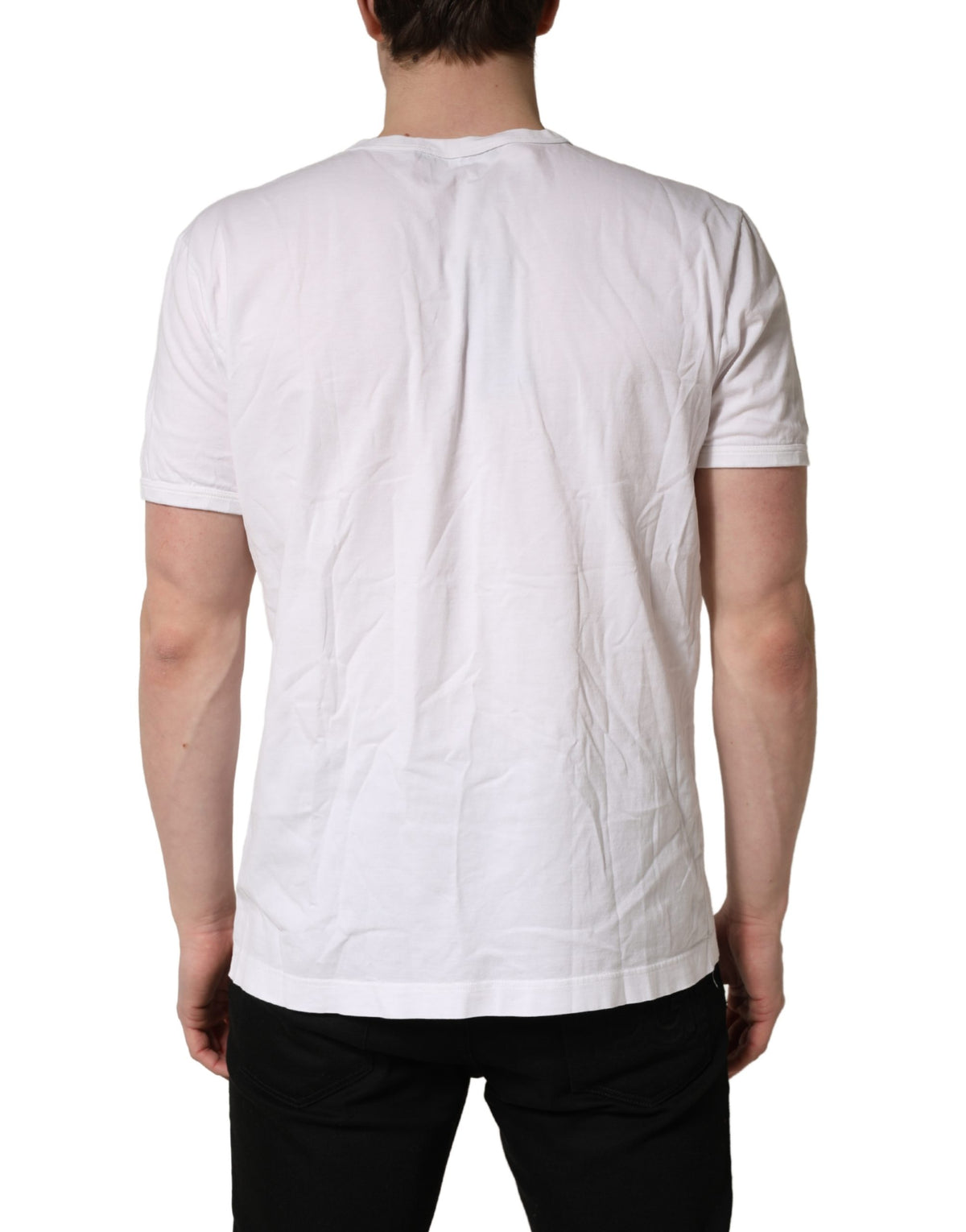 Dolce & Gabbana White Cotton DG Crown Embossed Men Men's T-shirt (Pre-Owned)