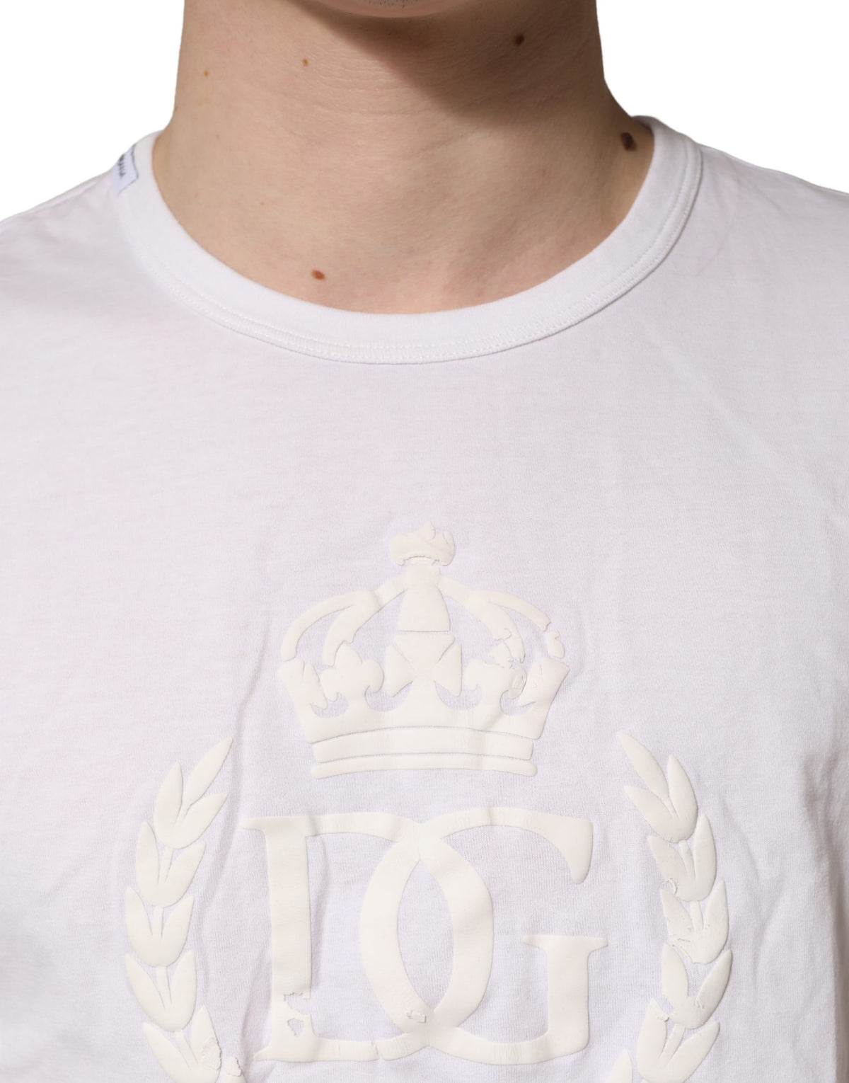 Dolce & Gabbana White Cotton DG Crown Embossed Men Men's T-shirt (Pre-Owned)