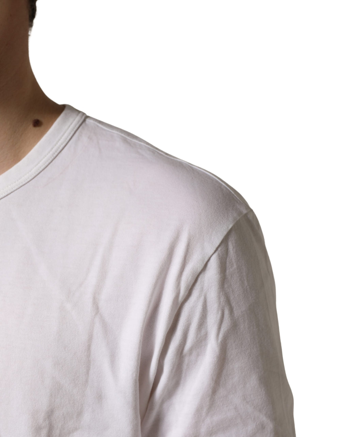 Dolce & Gabbana White Cotton DG Crown Embossed Men Men's T-shirt (Pre-Owned)
