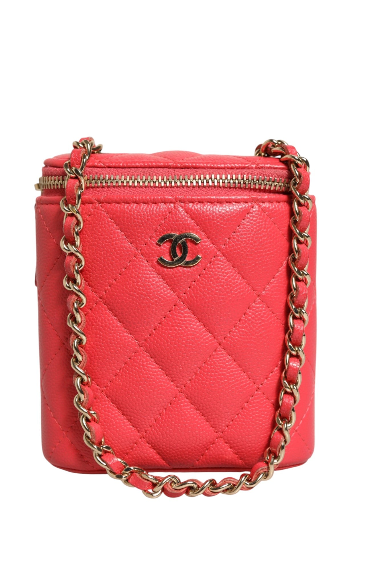 Chanel Red Caviar Quilted Small Vertical Coco Beauty Vanity Case with Women's Chain (Pre-Owned)