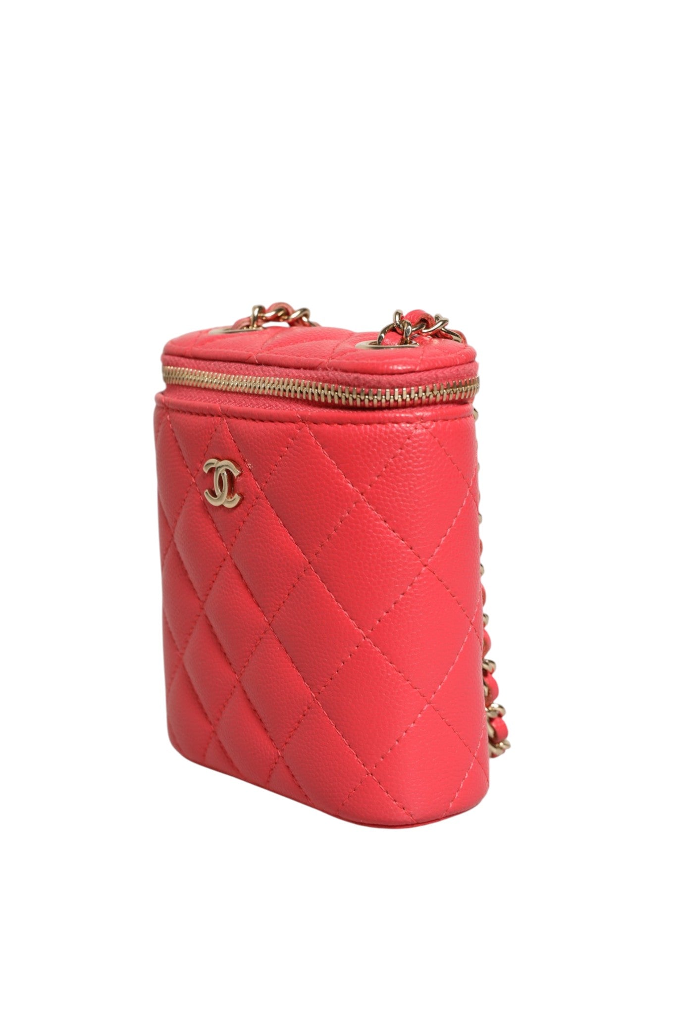 Chanel Red Caviar Quilted Small Vertical Coco Beauty Vanity Case with Women's Chain (Pre-Owned)