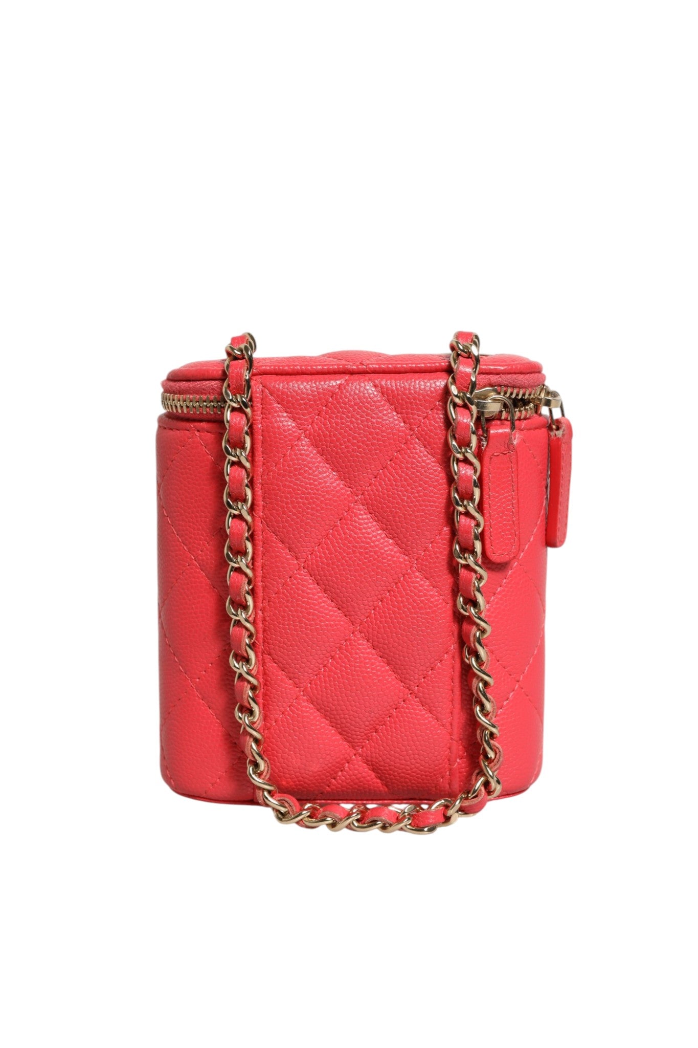 Chanel Red Caviar Quilted Small Vertical Coco Beauty Vanity Case with Women's Chain (Pre-Owned)
