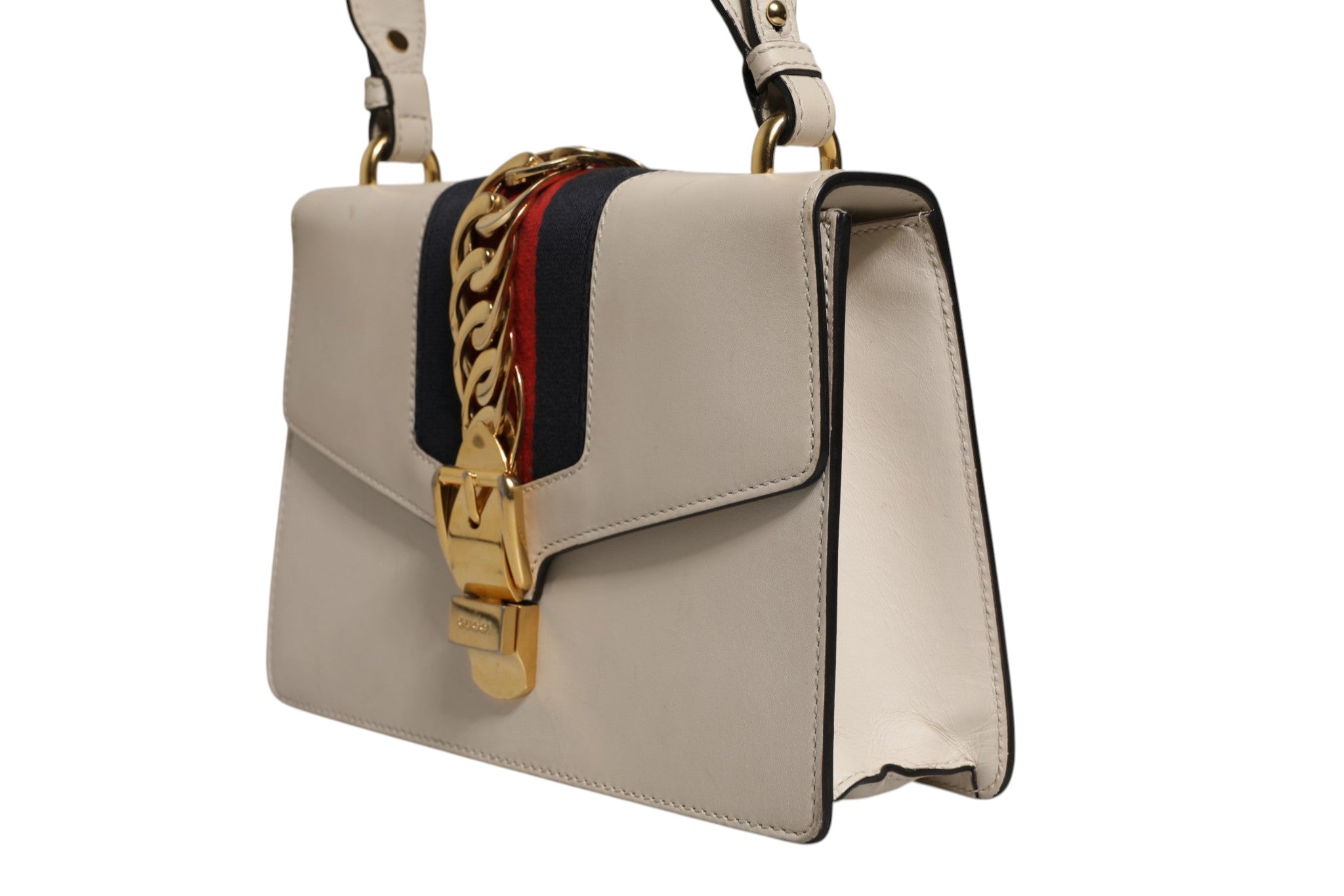Gucci White Calfskin Leather Sylvie Crossbody Women's Bag (Pre-Owned)