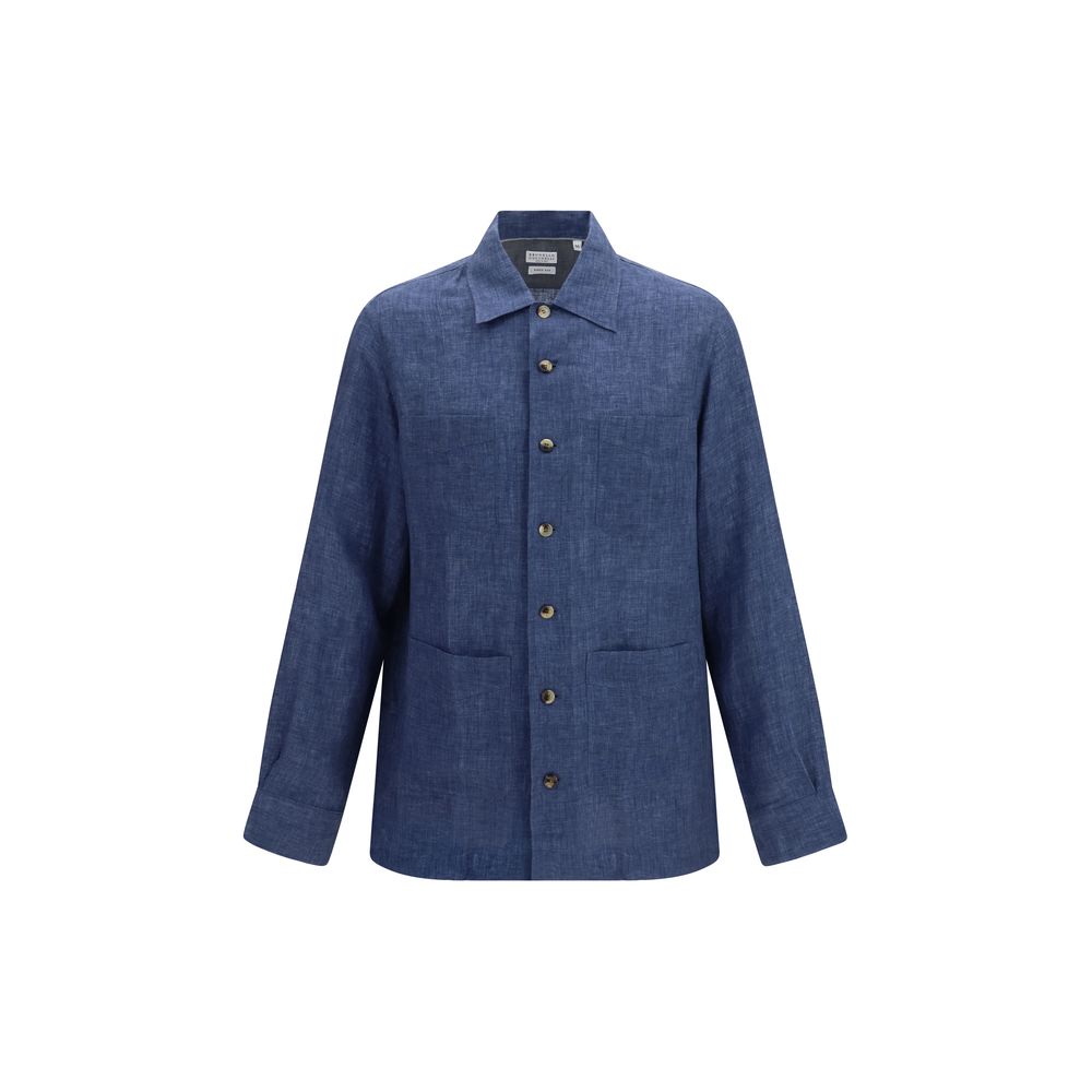Brunello Cucinelli Blue Linen Men's Blouse