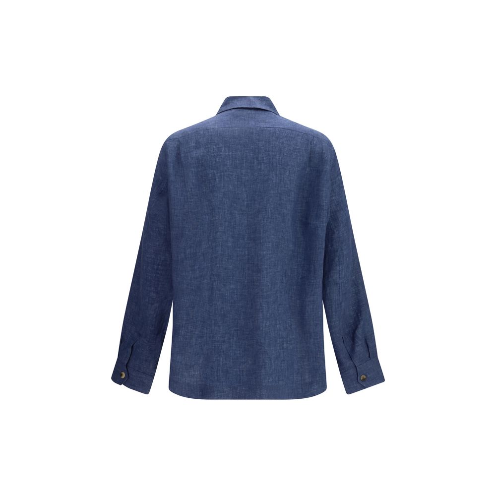 Brunello Cucinelli Blue Linen Men's Blouse
