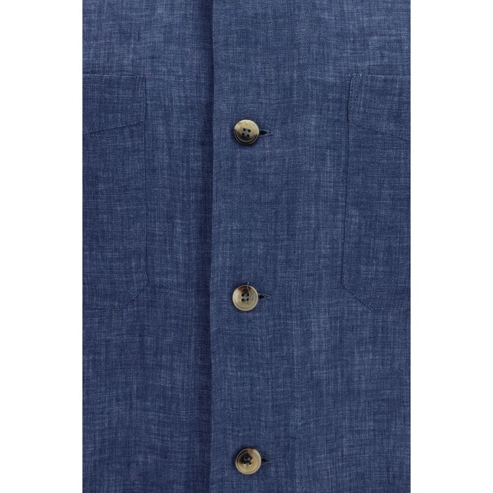 Brunello Cucinelli Blue Linen Men's Blouse