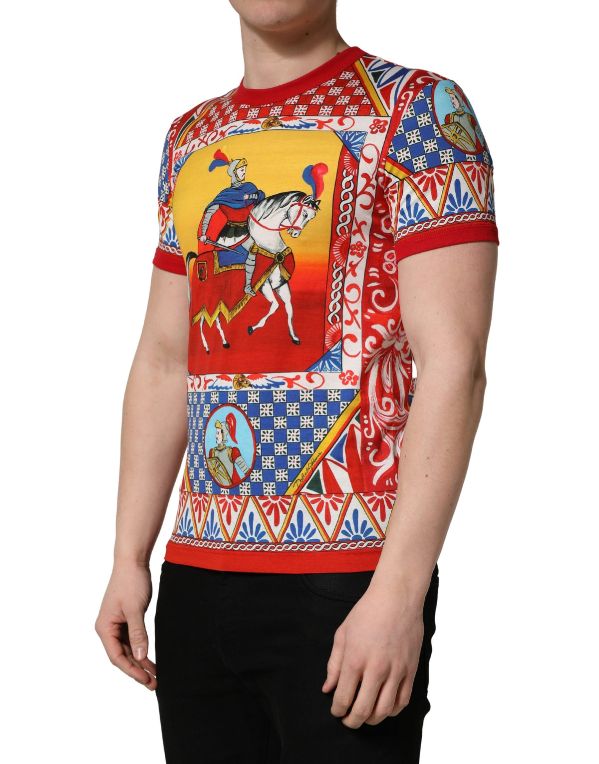 Dolce & Gabbana Multicolor Carretto Print Crew Neck Men's T-shirt