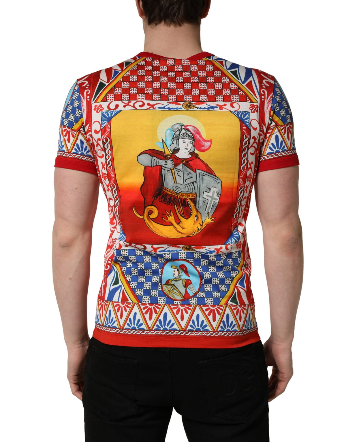 Dolce & Gabbana Multicolor Carretto Print Crew Neck Men's T-shirt