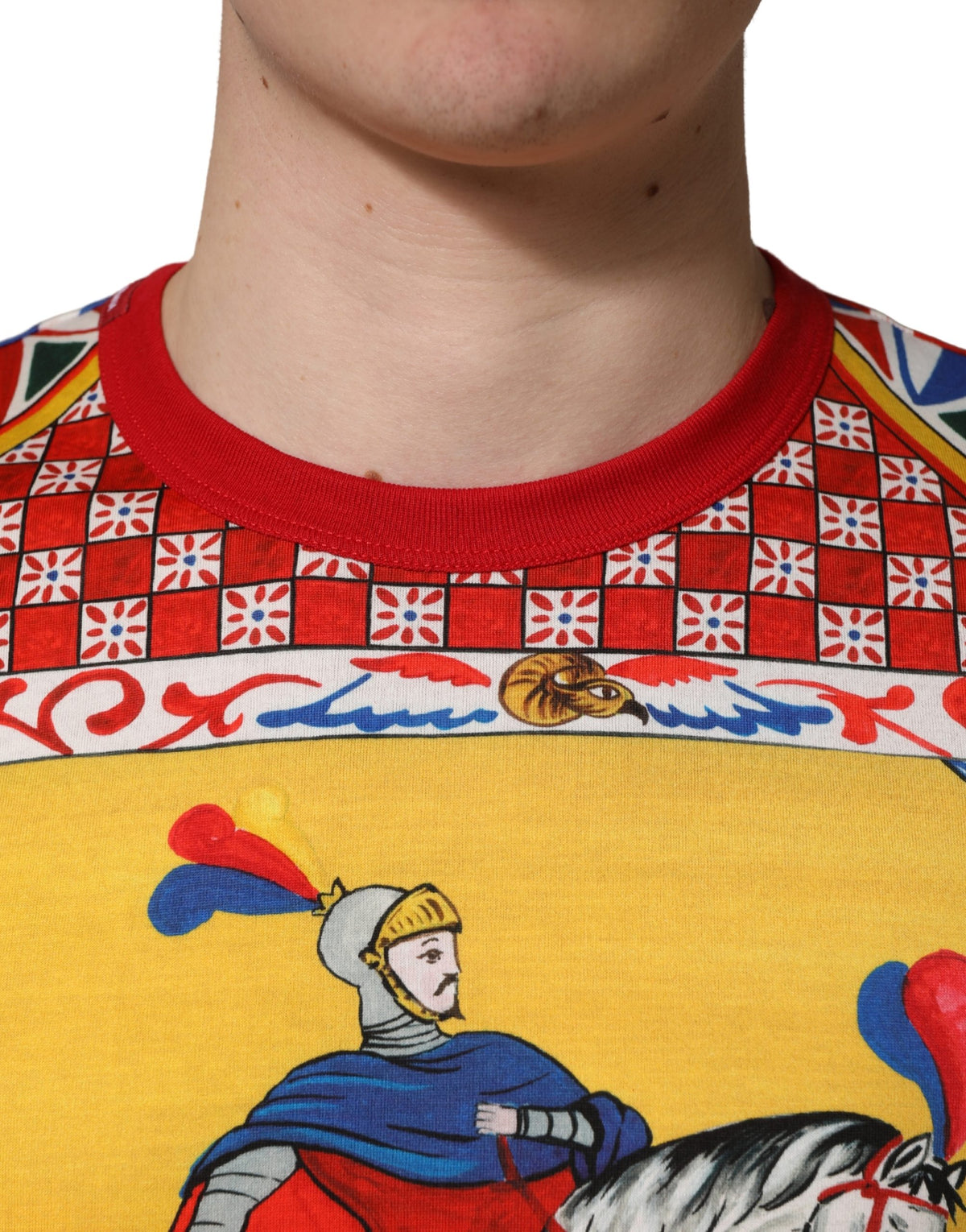 Dolce & Gabbana Multicolor Carretto Print Crew Neck Men's T-shirt