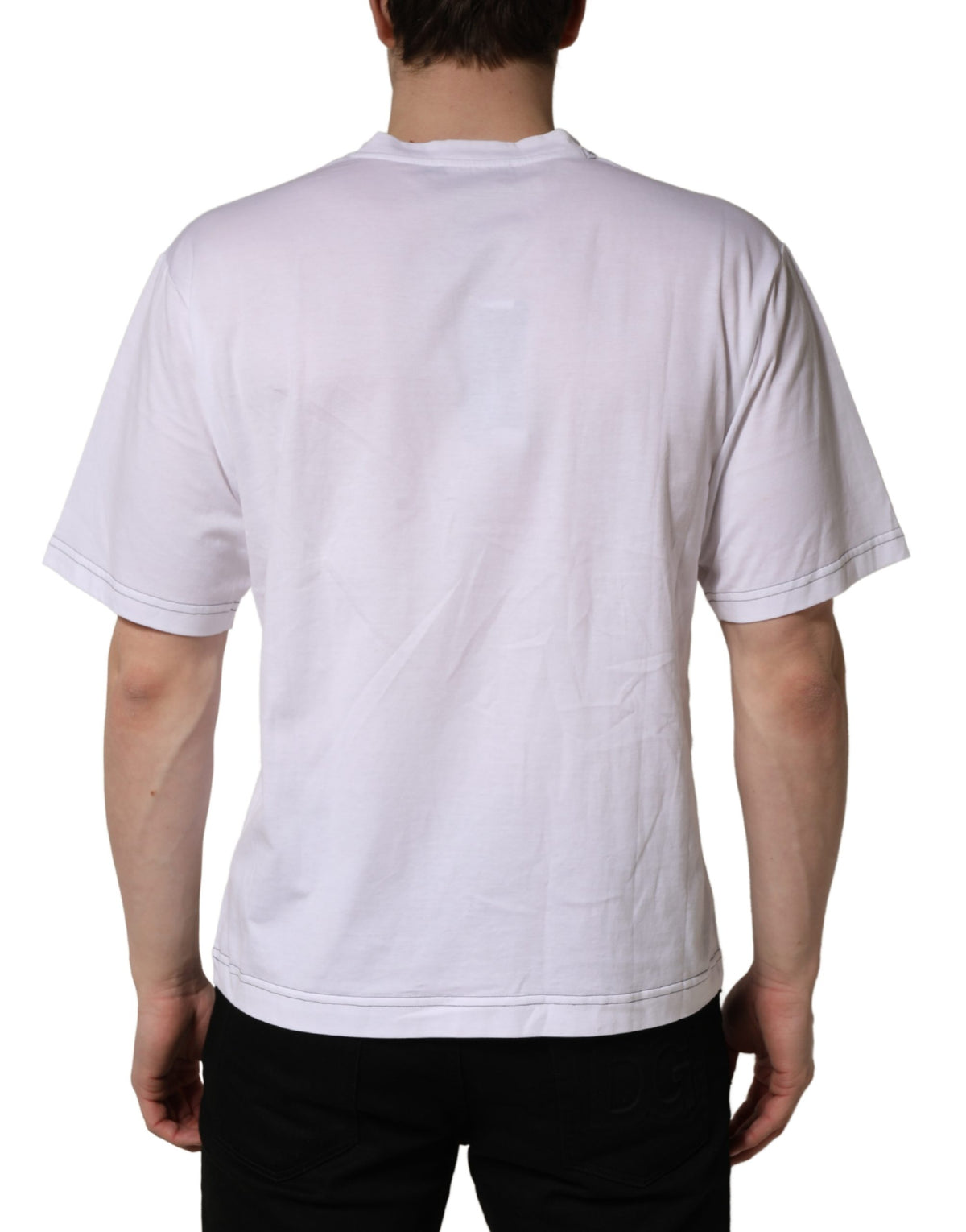 Dolce & Gabbana White Leopard Print DG Logo MenCotton Men's T-shirt (Pre-Owned)