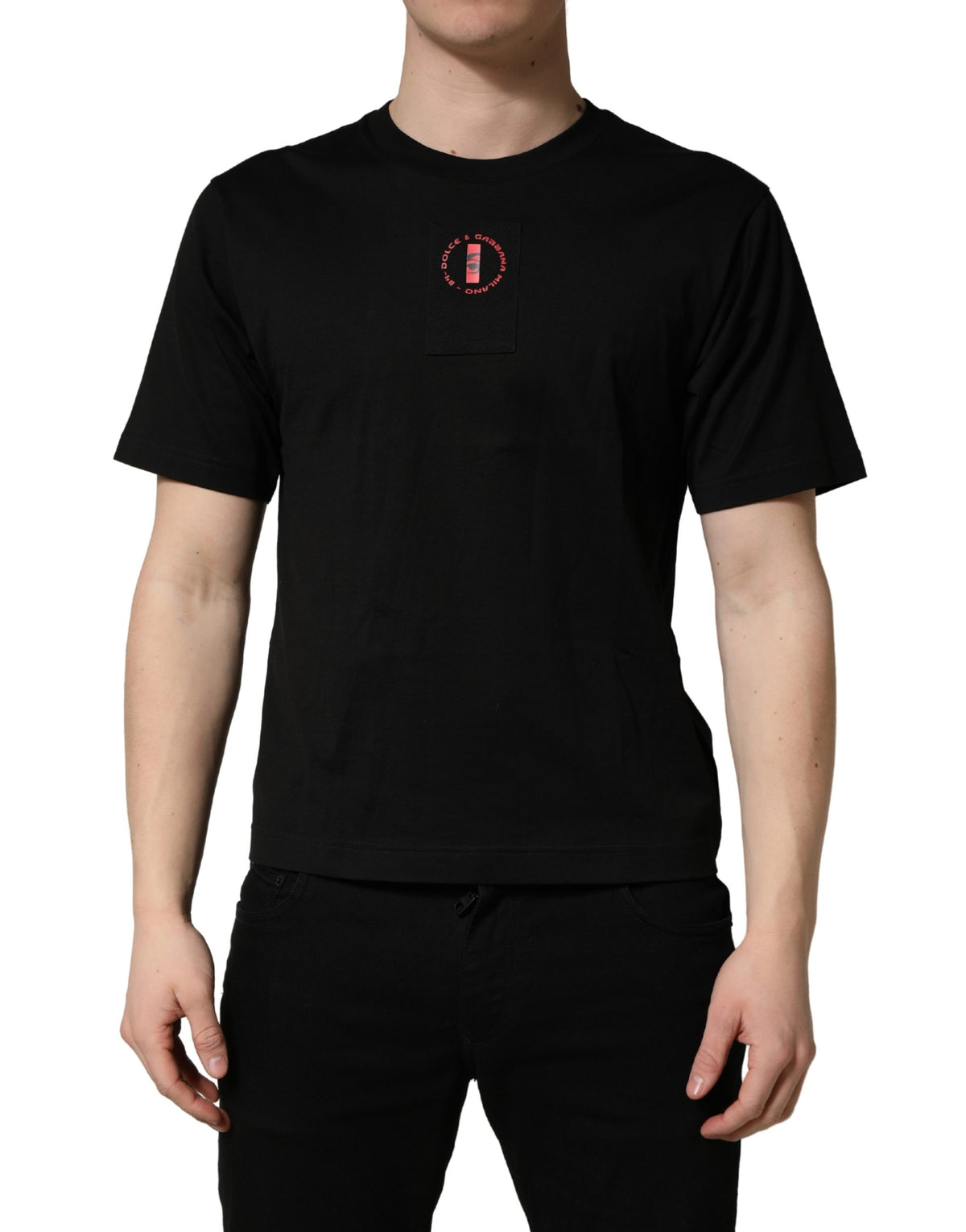 Dolce & Gabbana Black Cotton Jersey Logo Patch Crew Neck Men's T-shirt