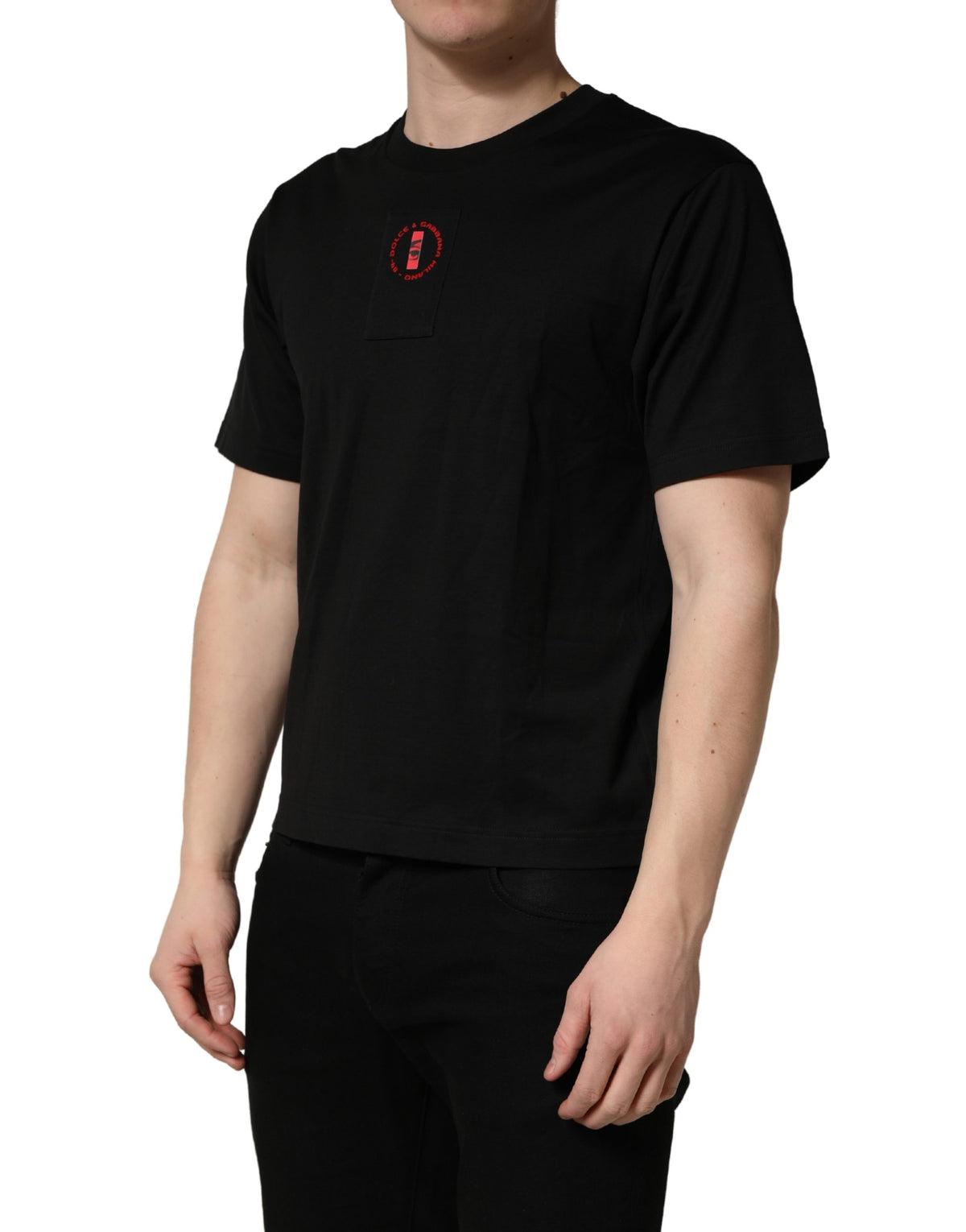 Dolce & Gabbana Black Cotton Jersey Logo Patch Crew Neck Men's T-shirt