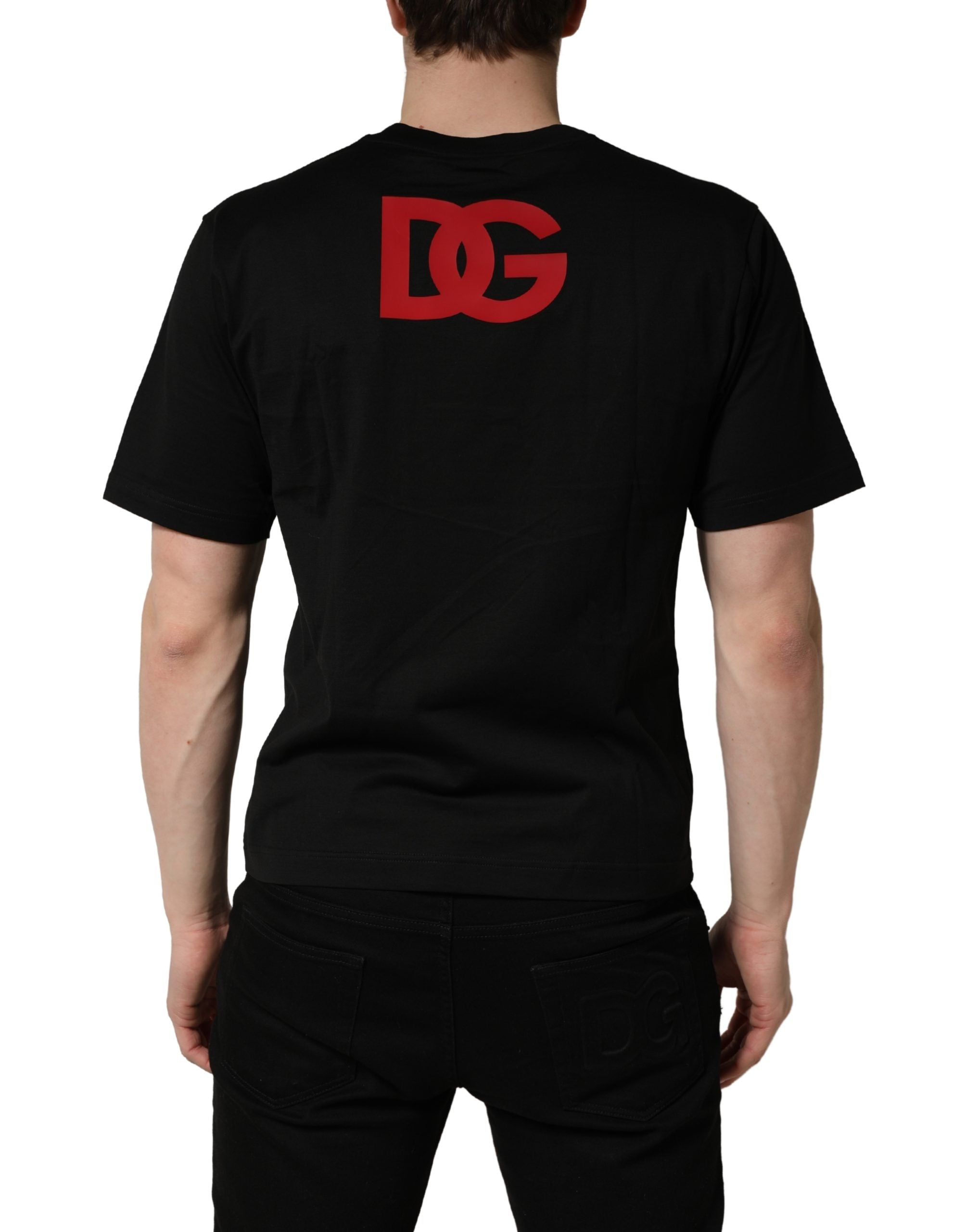 Dolce & Gabbana Black Cotton Jersey Logo Patch Crew Neck Men's T-shirt