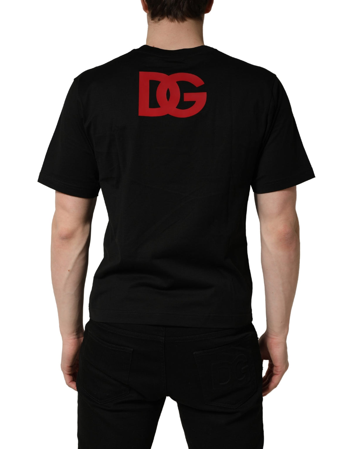 Dolce & Gabbana Black Cotton Jersey Logo Patch Crew Neck Men's T-shirt