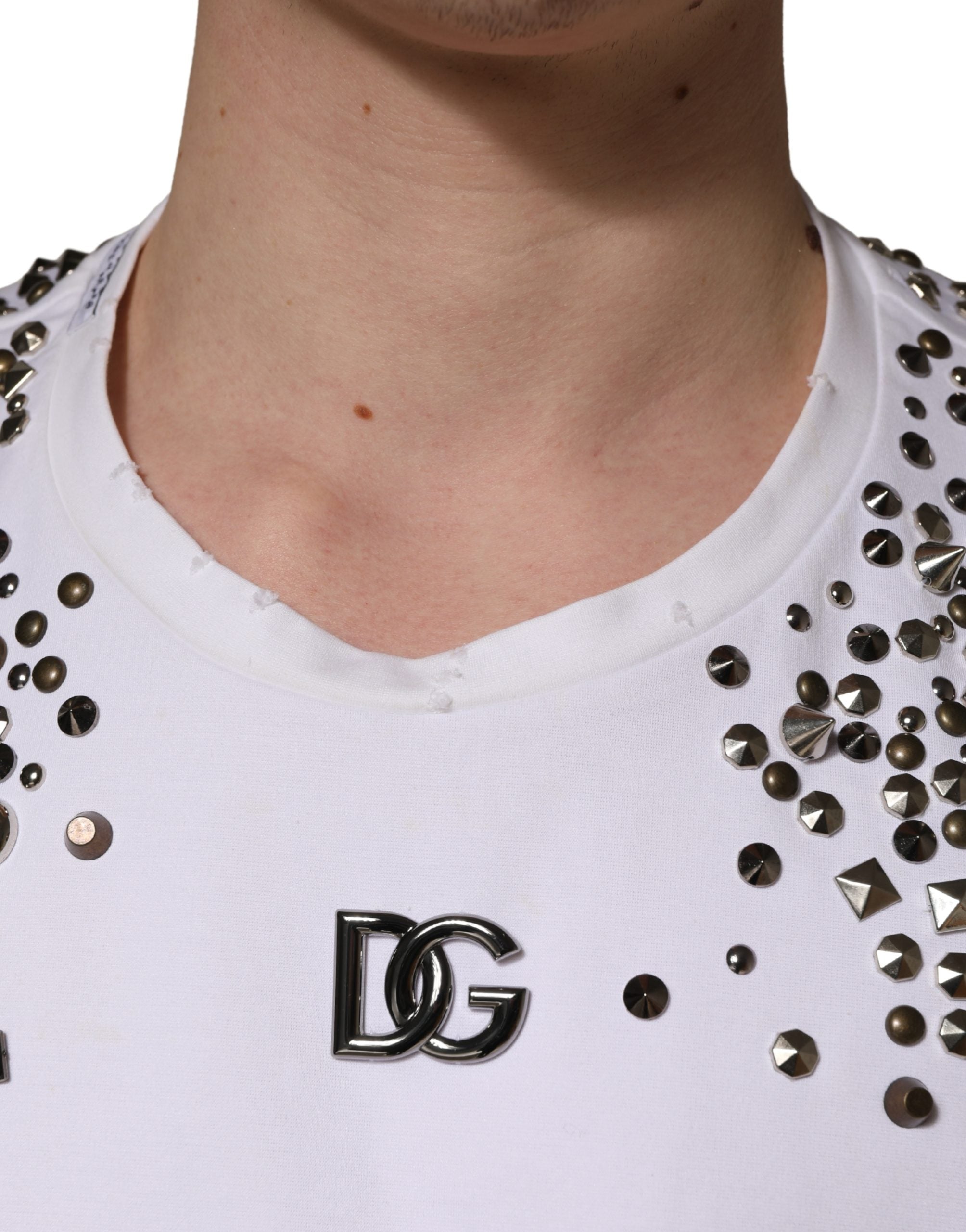 Dolce & Gabbana White Rhinestones Sleeveless Round Neck Men's T-shirt (Pre-Owned)