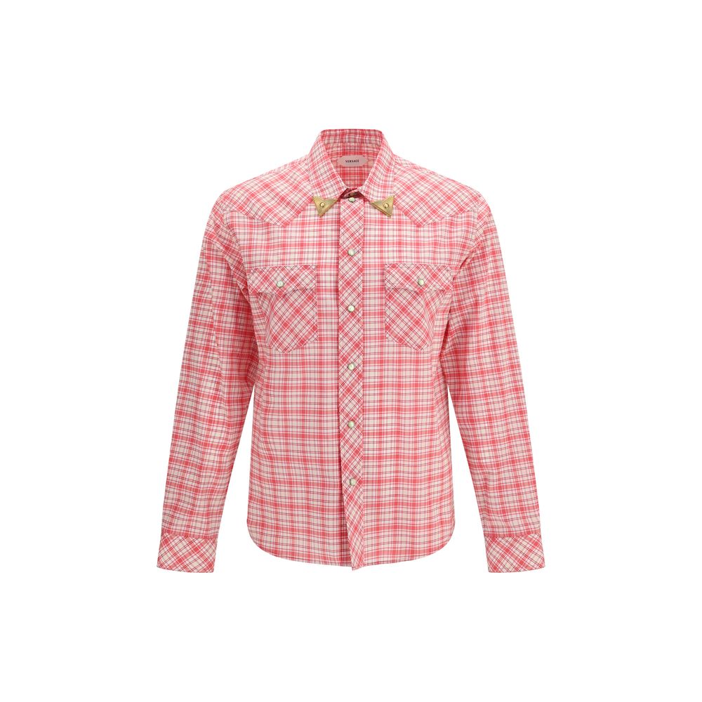 Versace Red Cotton Pattern Men's Shirt