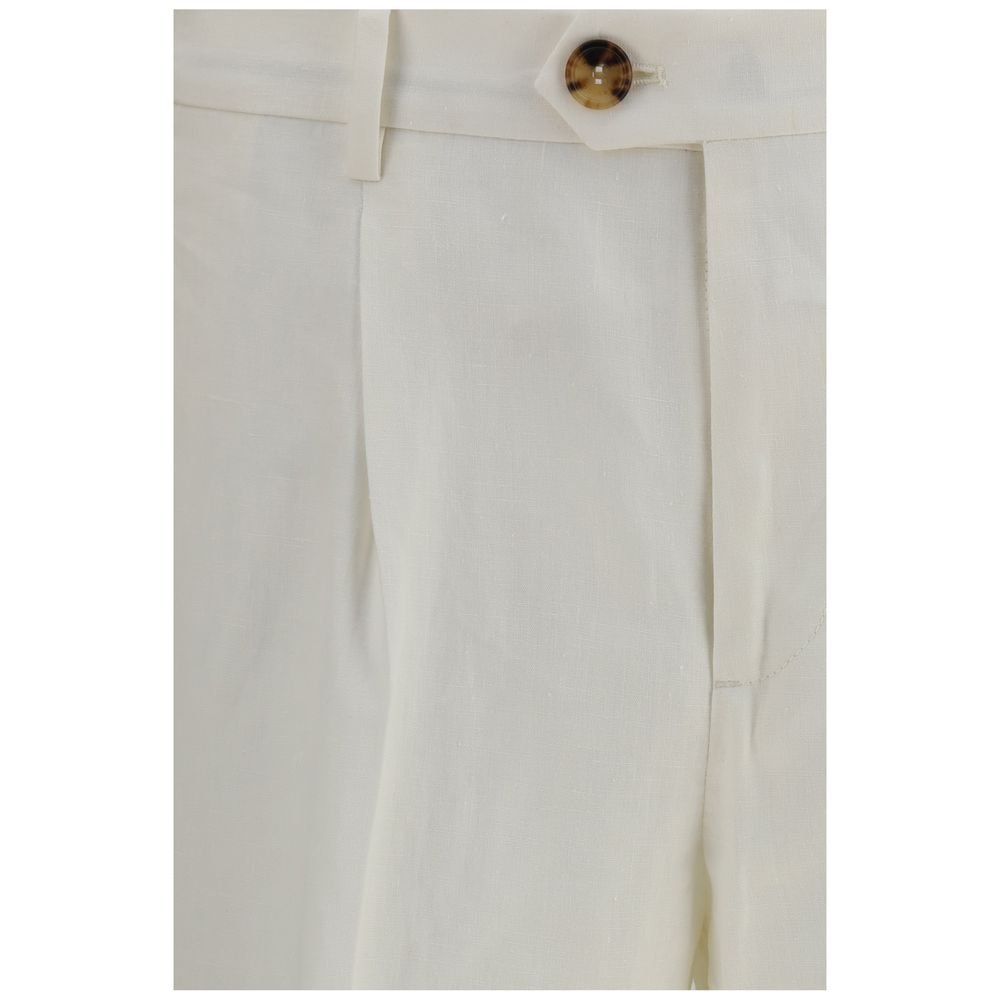 Brunello Cucinelli White Linen Casual Men's Pants