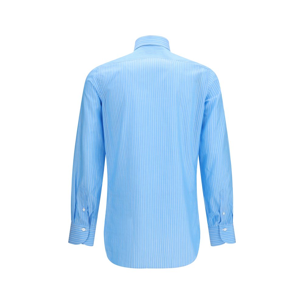 Finamore Blue Cotton Pattern Men's Shirt