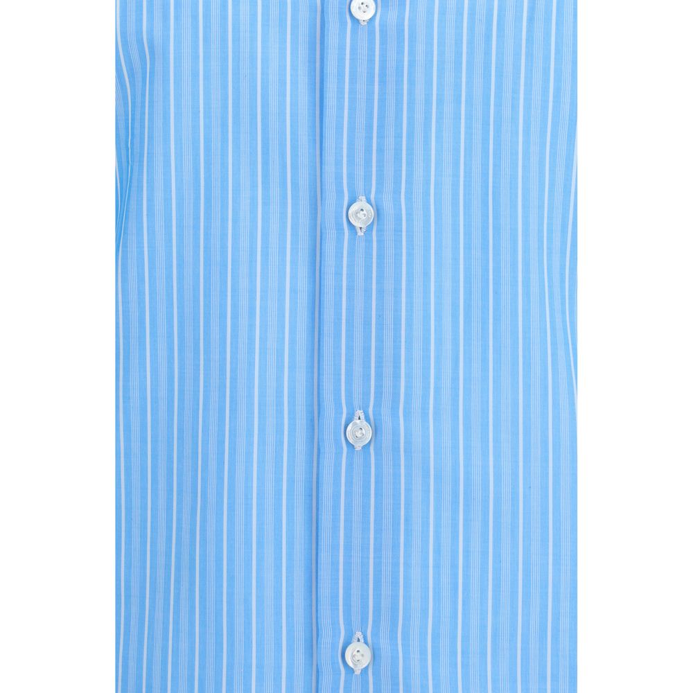 Finamore Blue Cotton Pattern Men's Shirt