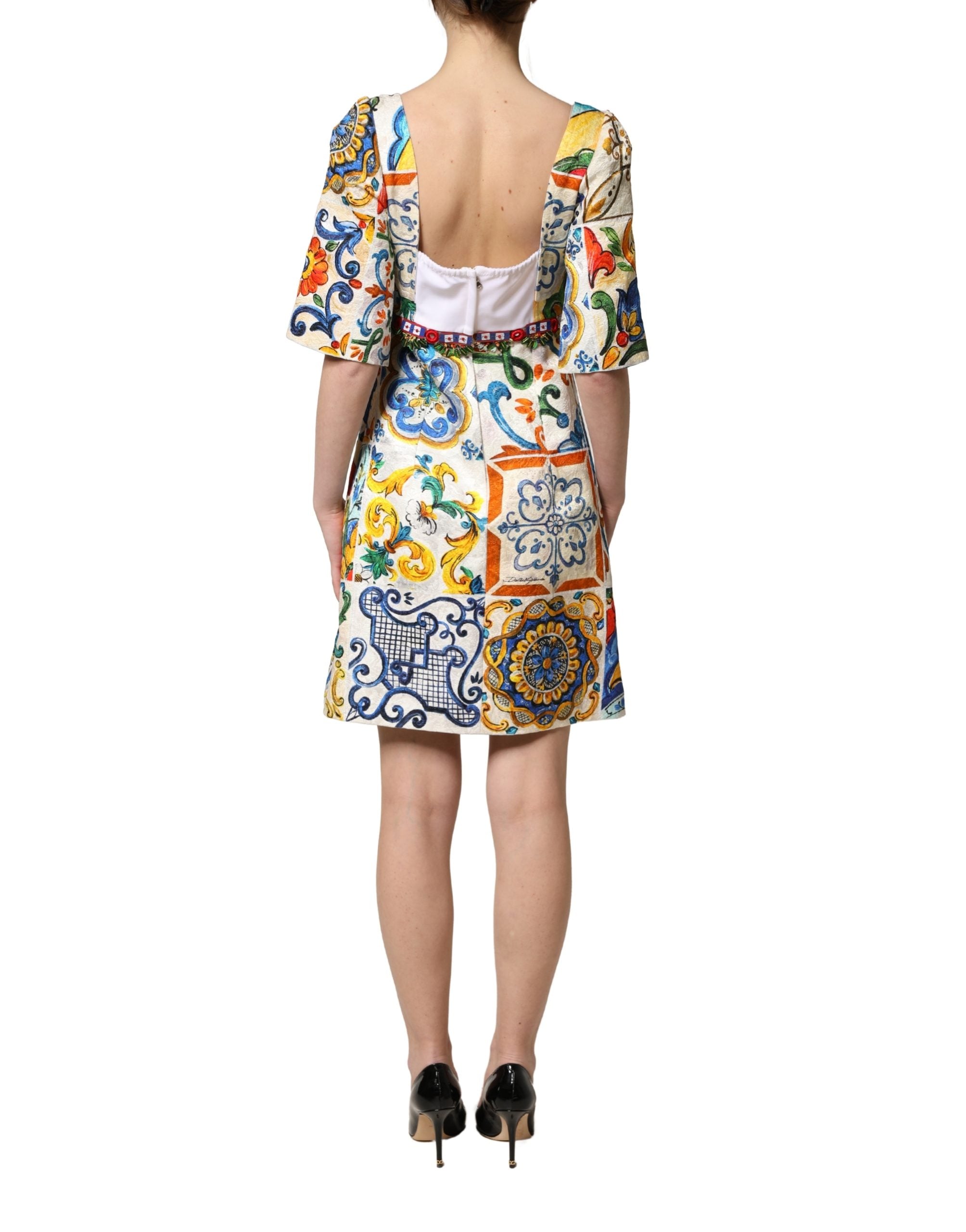 Dolce & Gabbana Multicolor Majolica Print Cotton Mini Women's Dress