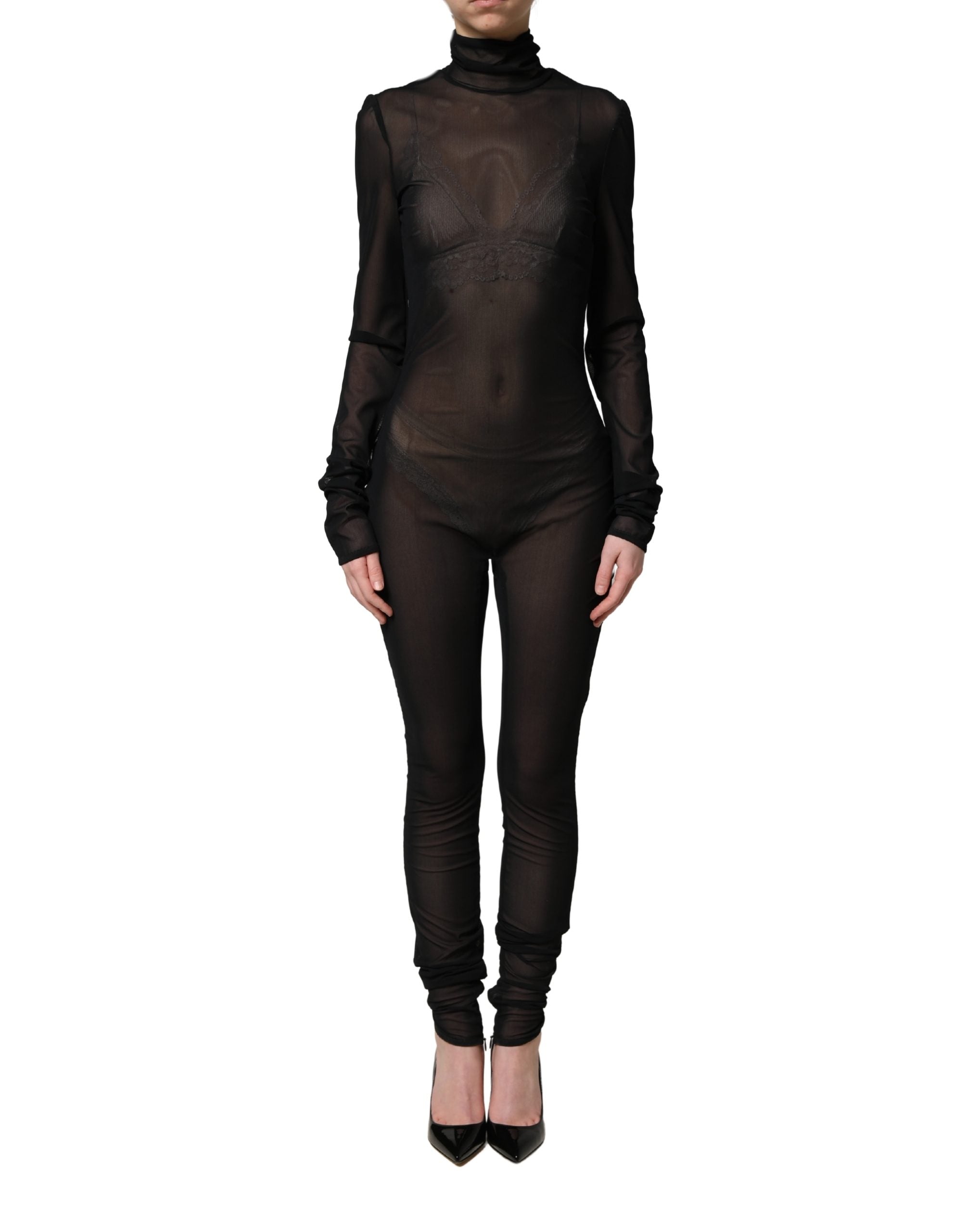 Dolce & Gabbana Black Nylon Sheer Turtleneck Jumpsuit Women's Dress (Pre-Owned)