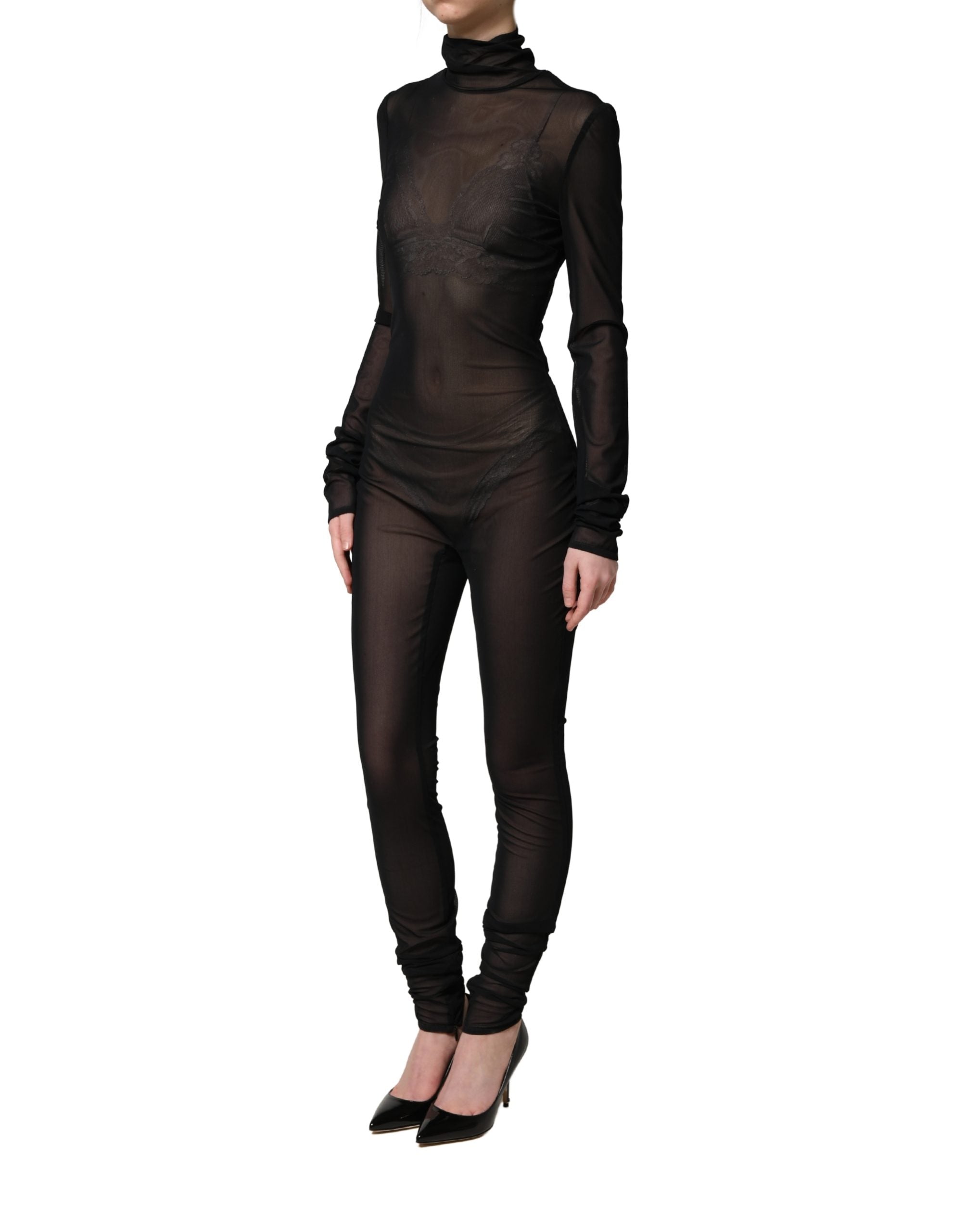 Dolce & Gabbana Black Nylon Sheer Turtleneck Jumpsuit Women's Dress (Pre-Owned)