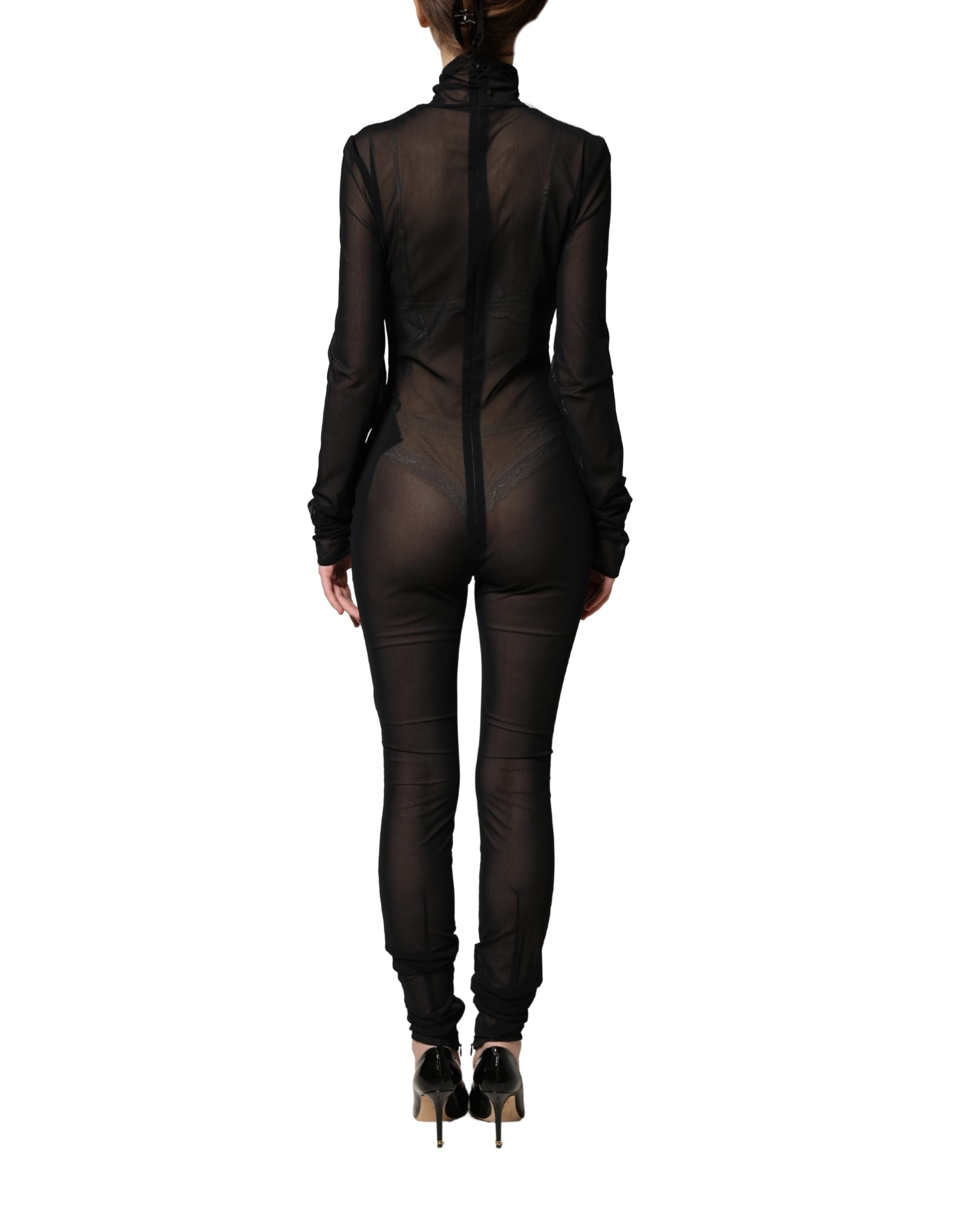 Dolce & Gabbana Black Nylon Sheer Turtleneck Jumpsuit Women's Dress (Pre-Owned)
