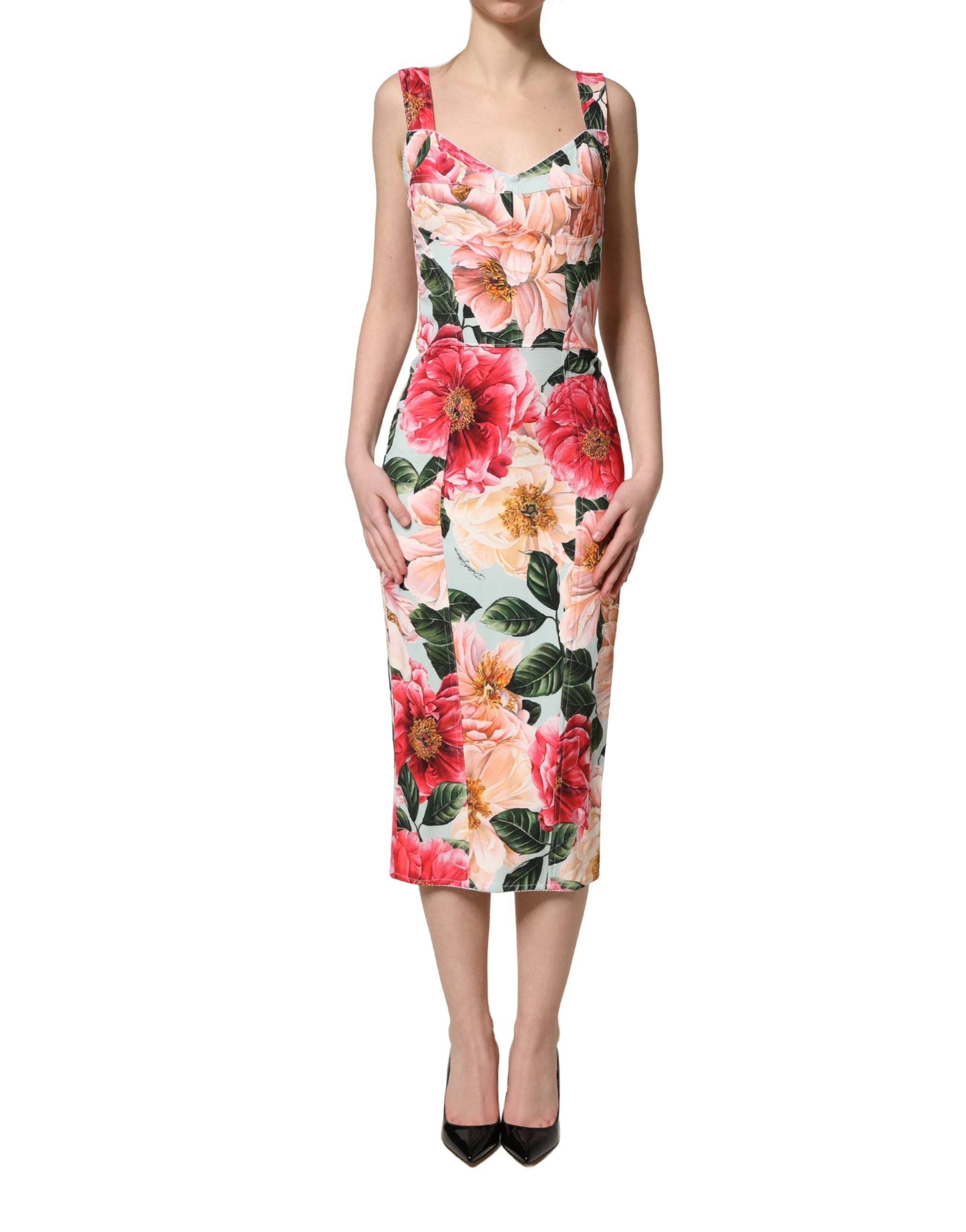 Dolce & Gabbana Multicolor Floral Print Viscose Sheath Women's Dress