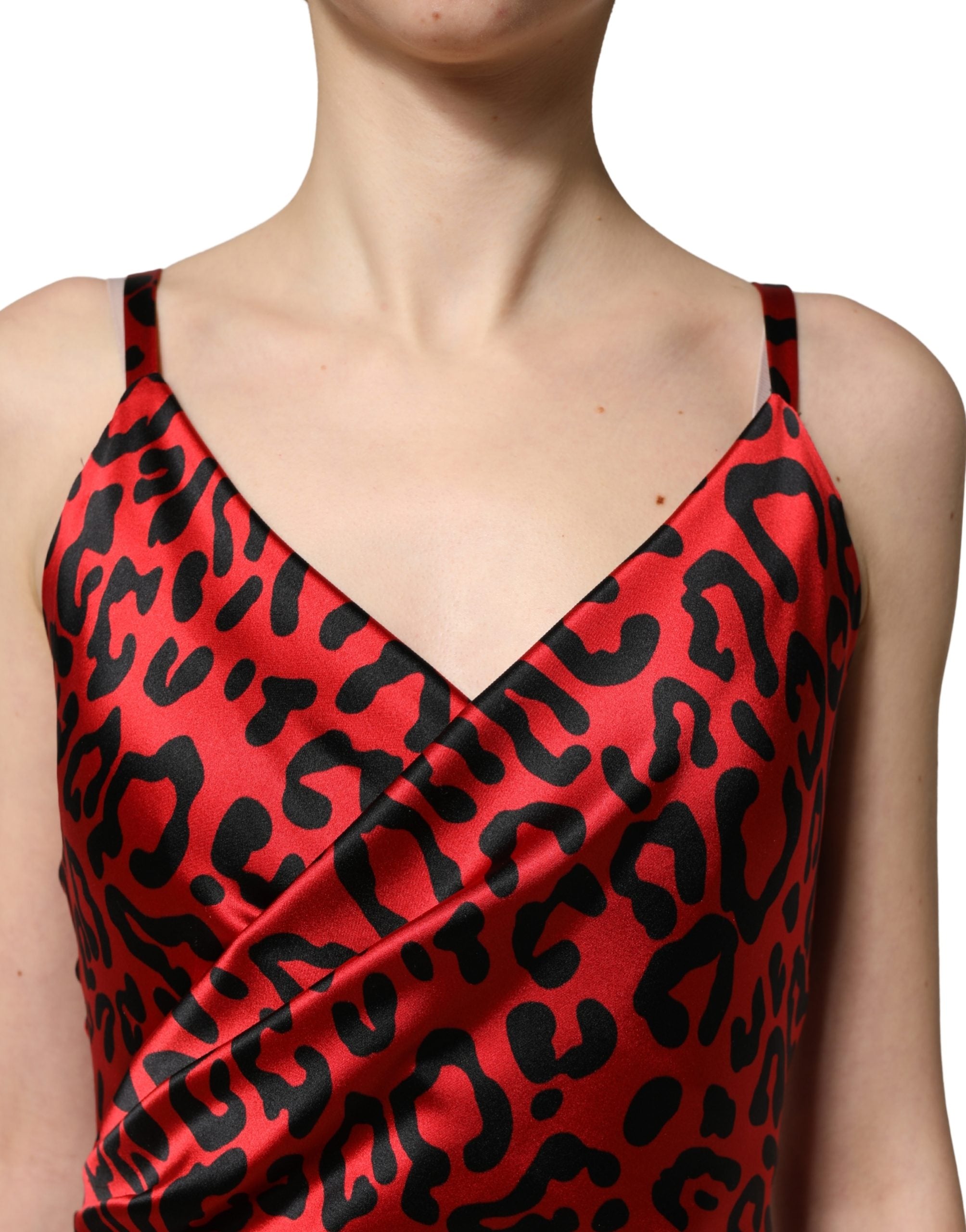 Dolce & Gabbana Red Leopard Print Silk Side Slit Maxi Women's Dress (Pre-Owned)
