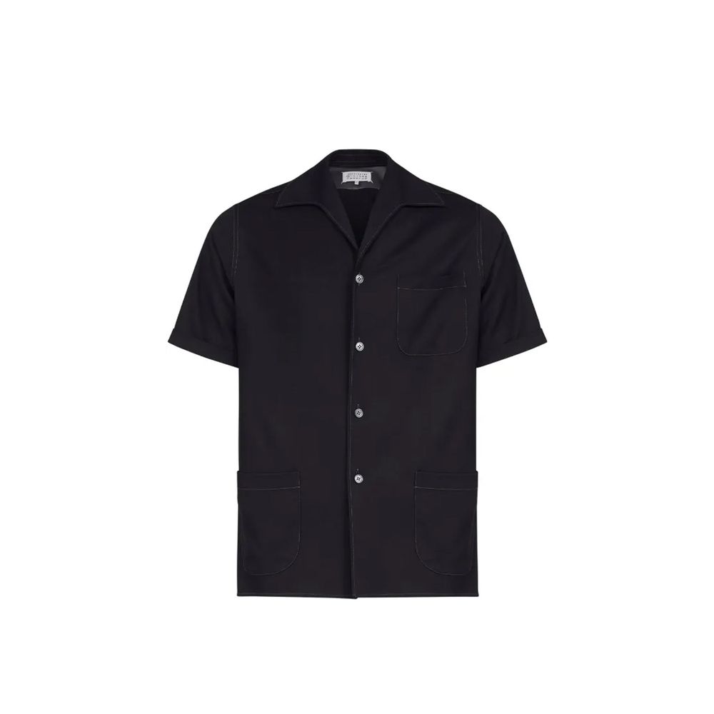 Maison Margiela Black Wool Shortsleeve Men's Shirt