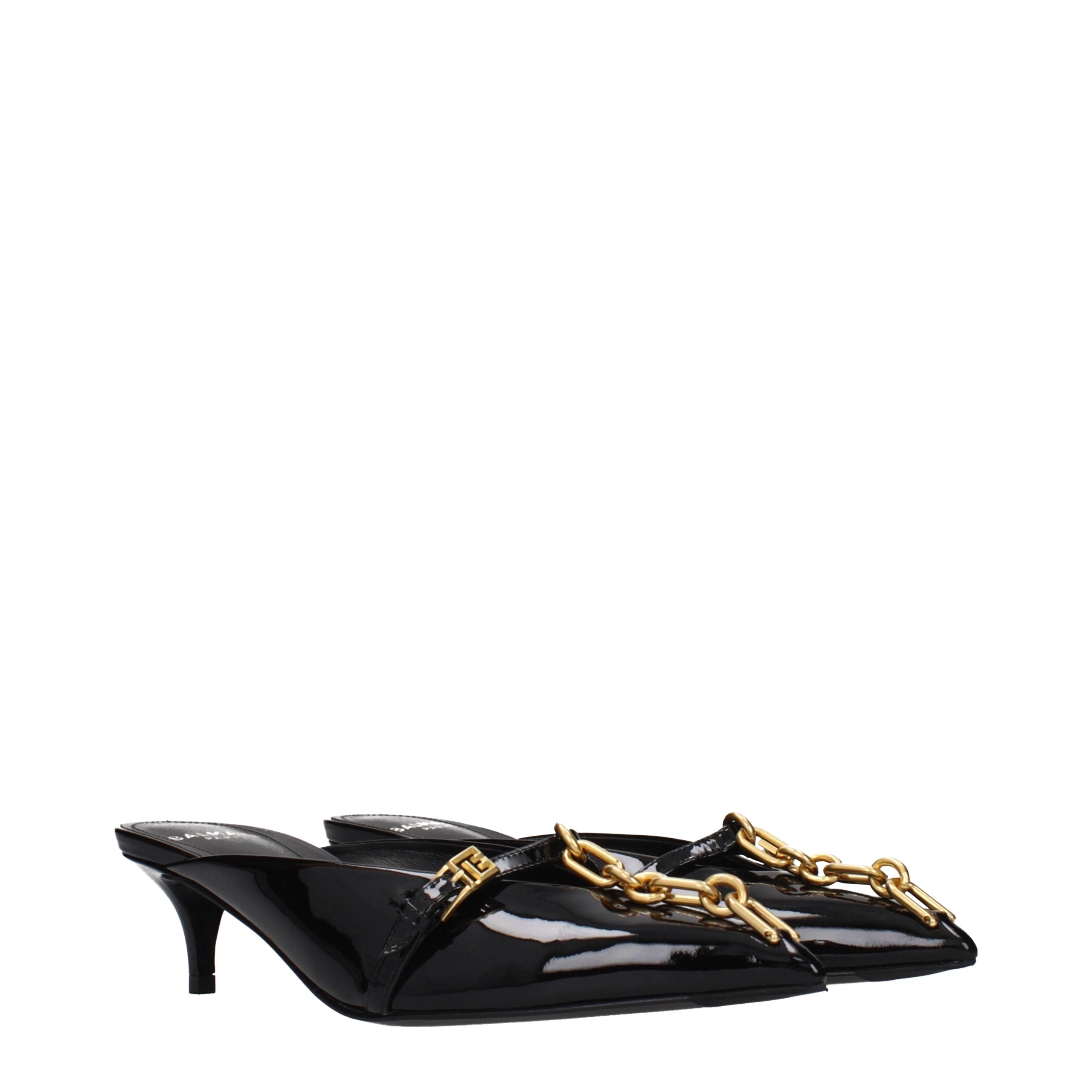 Balmain Black Leather Platform Women's Sandals