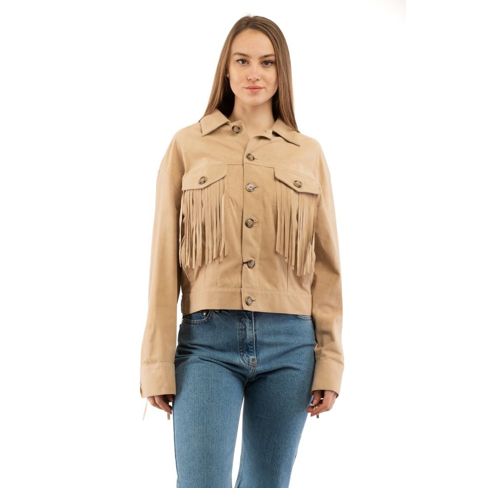 Moschino Beige Cotton Leather Women's Jacket