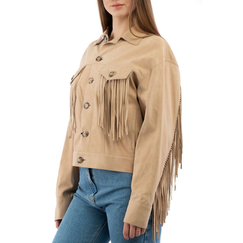 Moschino Beige Cotton Leather Women's Jacket