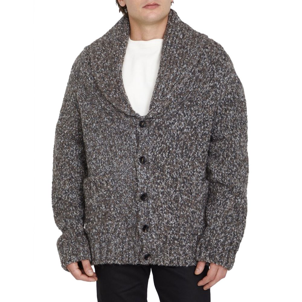 Bottega Veneta Gray Alpaca Leather Men's Cardigan