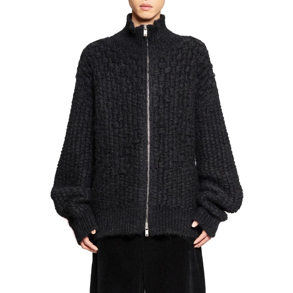 Jil Sander Black Alpaca Leather Men's Cardigan