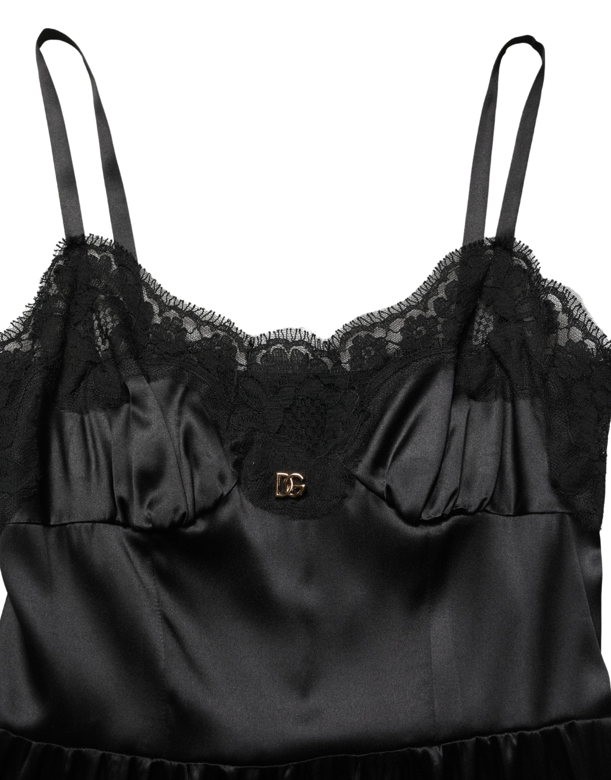 Dolce & Gabbana Black Silk Satin Lace Sleeveless Mini Women's Dress