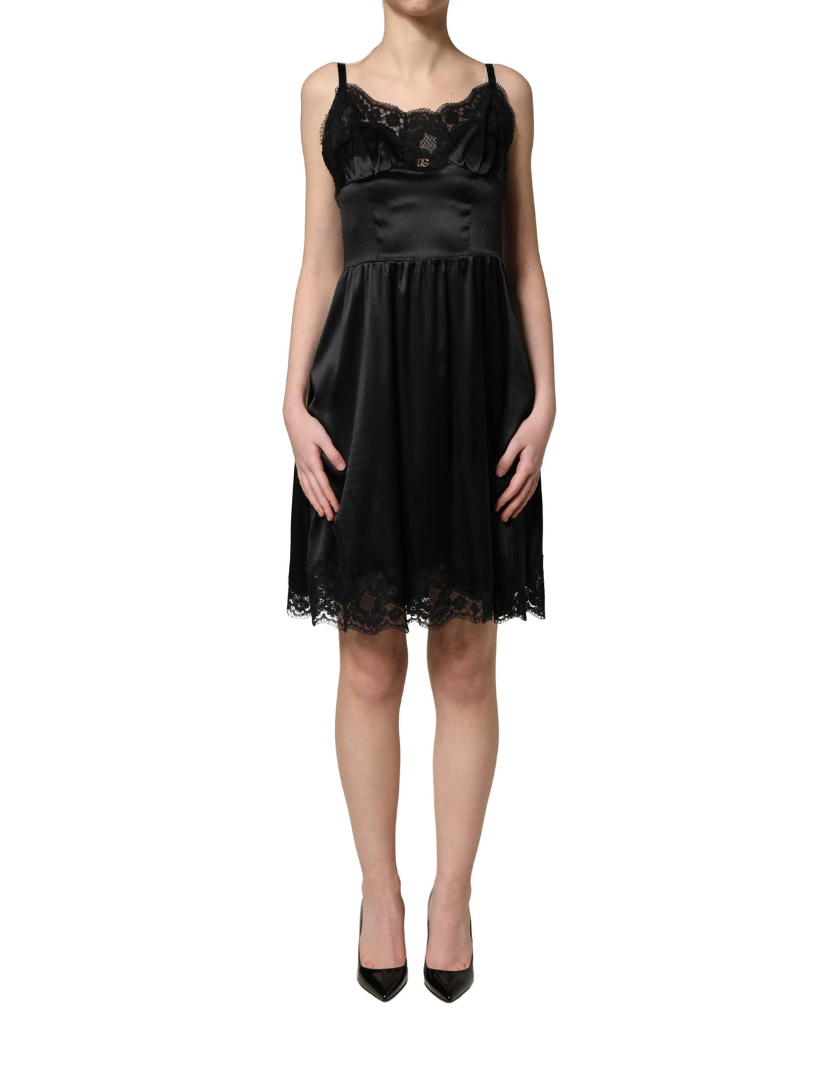 Dolce & Gabbana Black Silk Satin Lace Sleeveless Mini Women's Dress