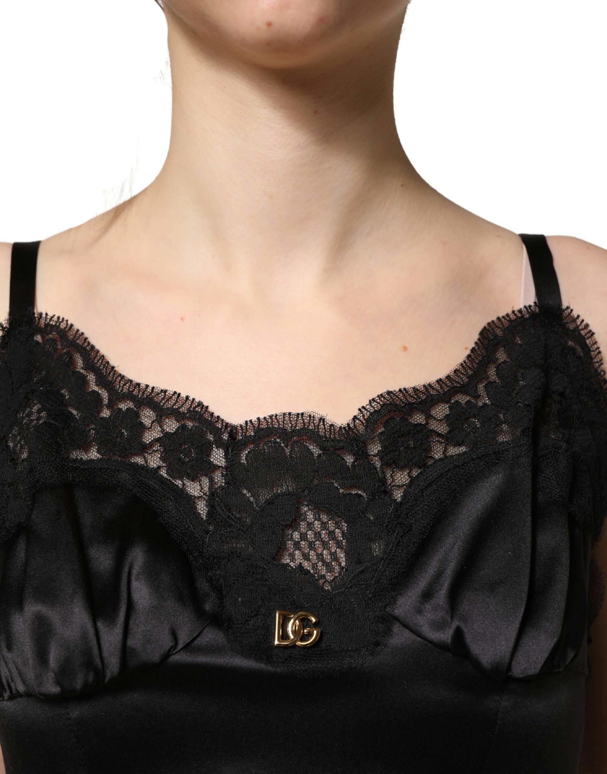 Dolce & Gabbana Black Silk Satin Lace Sleeveless Mini Women's Dress