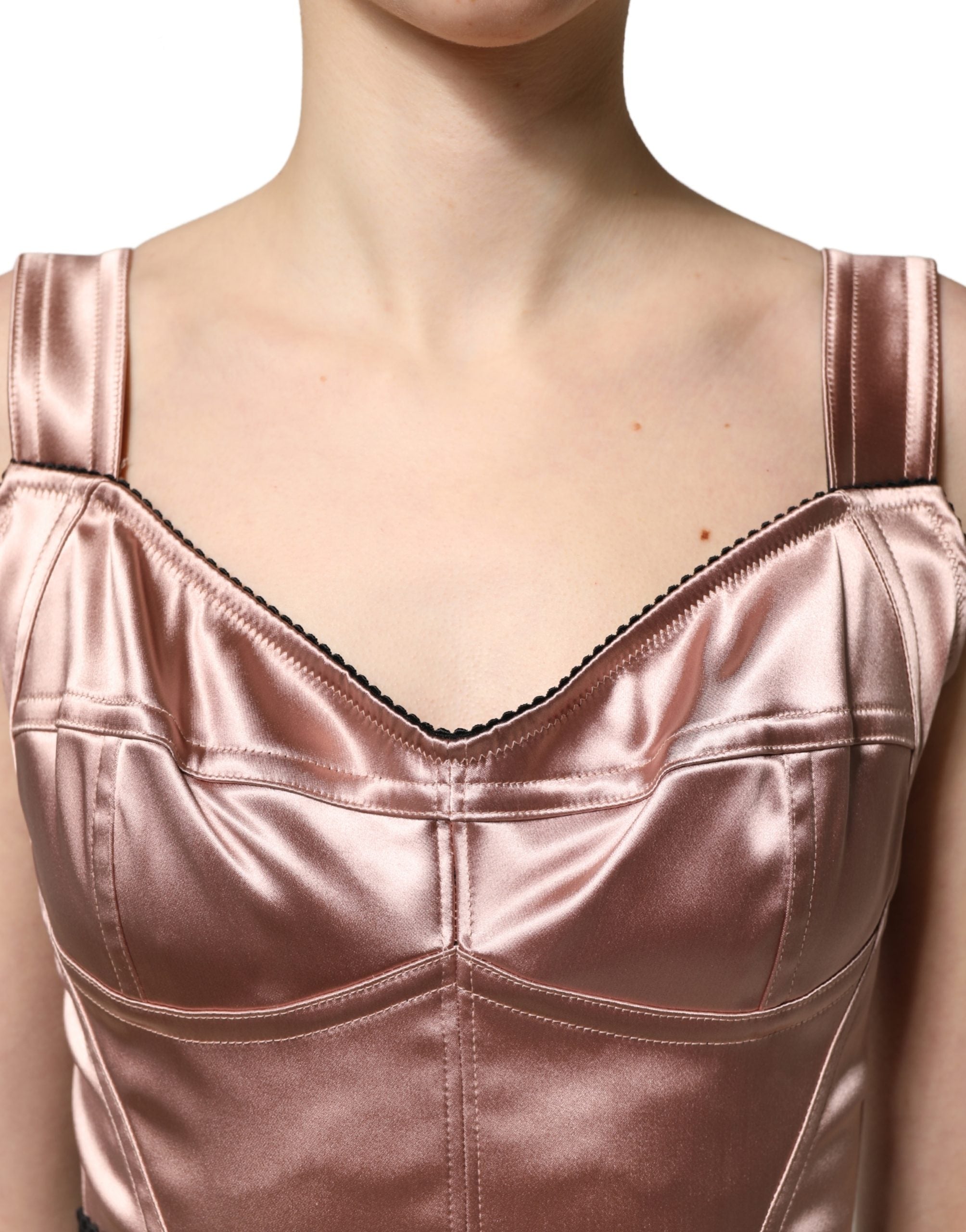Dolce & Gabbana Pink Satin Sweetheart Sheath Corset Midi Women's Dress (Pre-Owned)