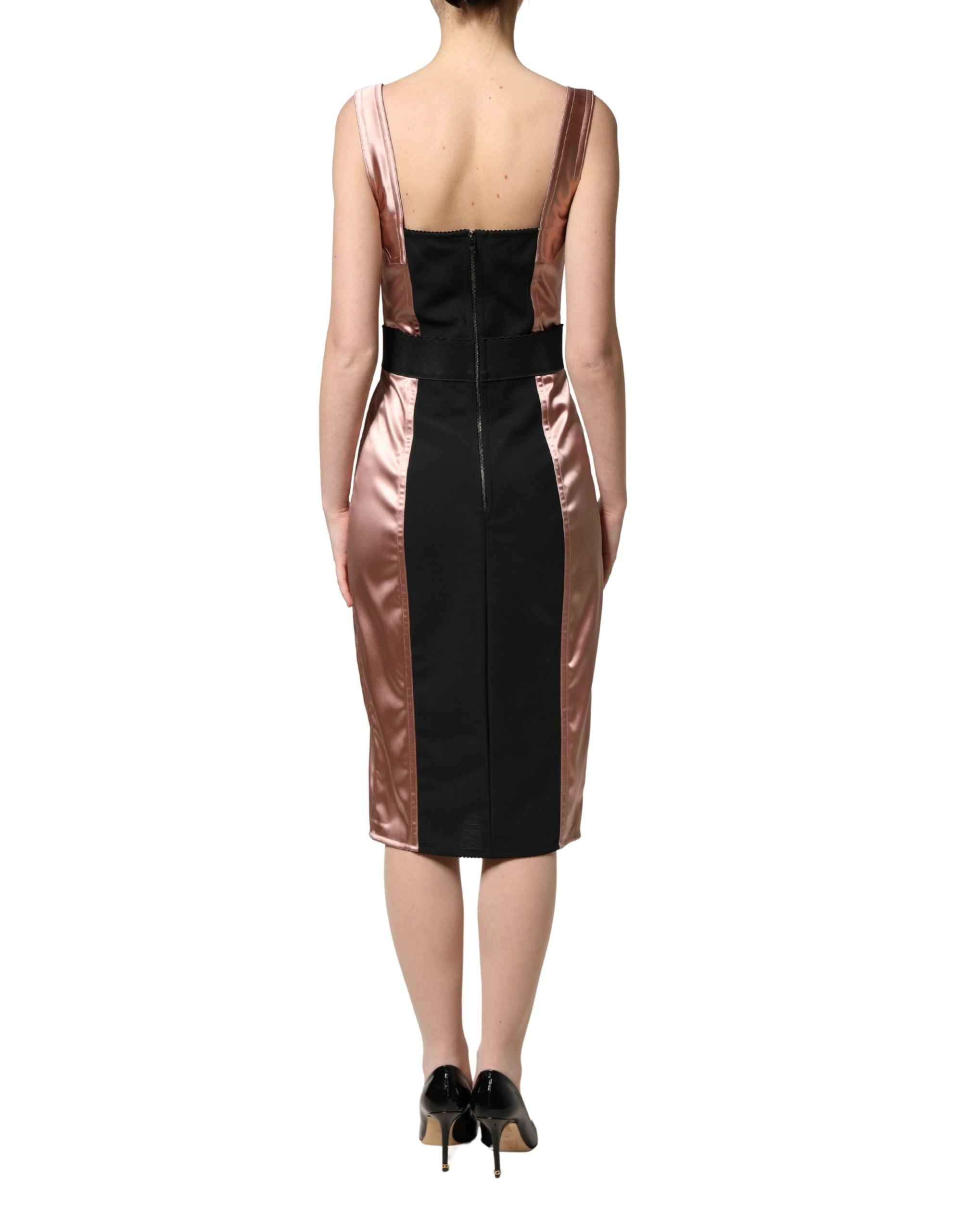 Dolce & Gabbana Pink Satin Sweetheart Sheath Corset Midi Women's Dress (Pre-Owned)