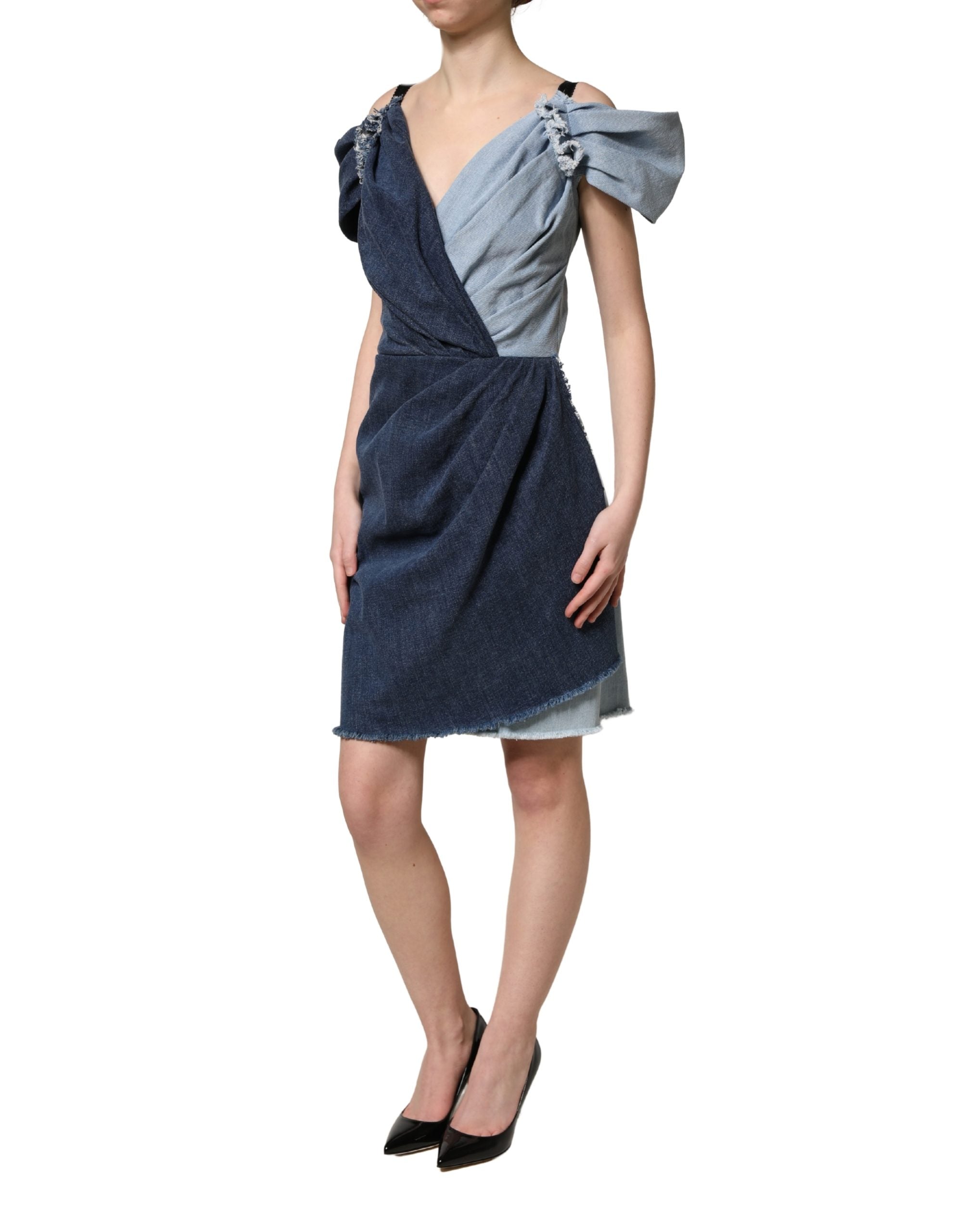 Dolce & Gabbana Blue Cotton Patchwork Denim Mini Sheath Women's Dress (Pre-Owned)